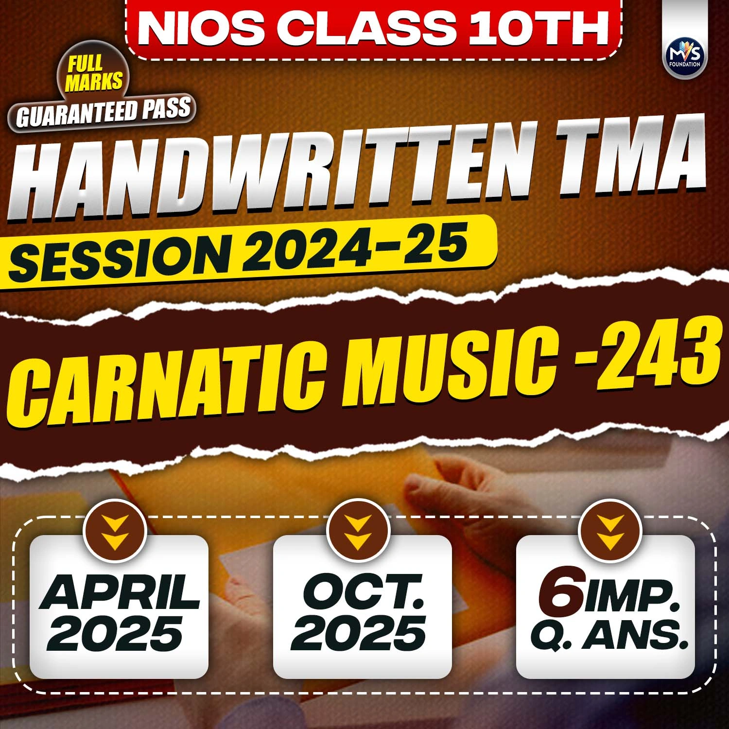 Nios Class 10th Carnatic music (243) Handwritten Solved TMA Hindi Medium Session 2024-25