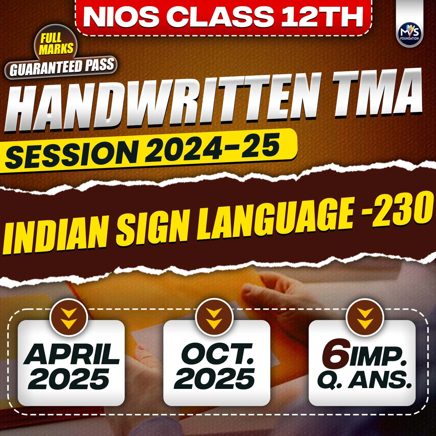 NIOS CLASS 10TH Indian Sign Language (230) Handwritten Solved TMA English Medium Session 2024-25