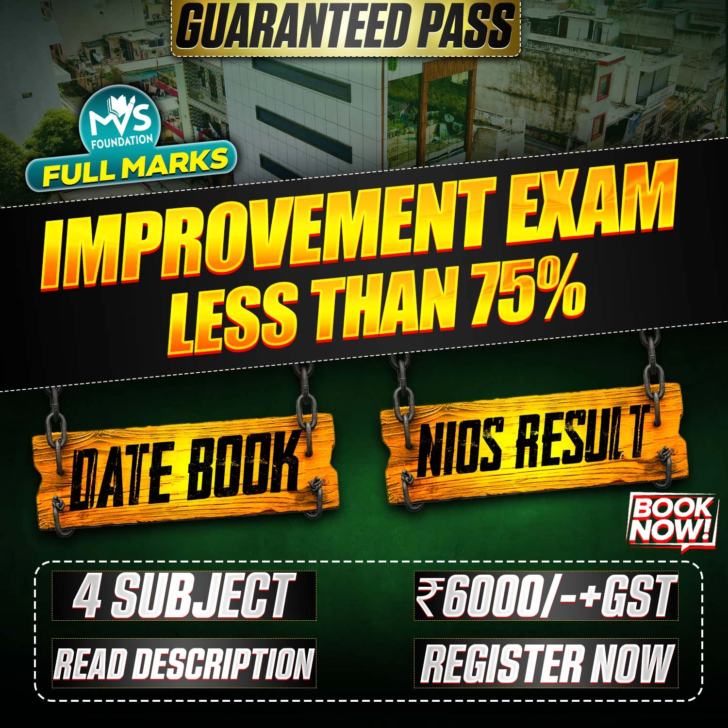 4 Subject Improvement Exam - Passed but Less Than 75% Date Booking and 100 % Improve your Marks in Nios.
