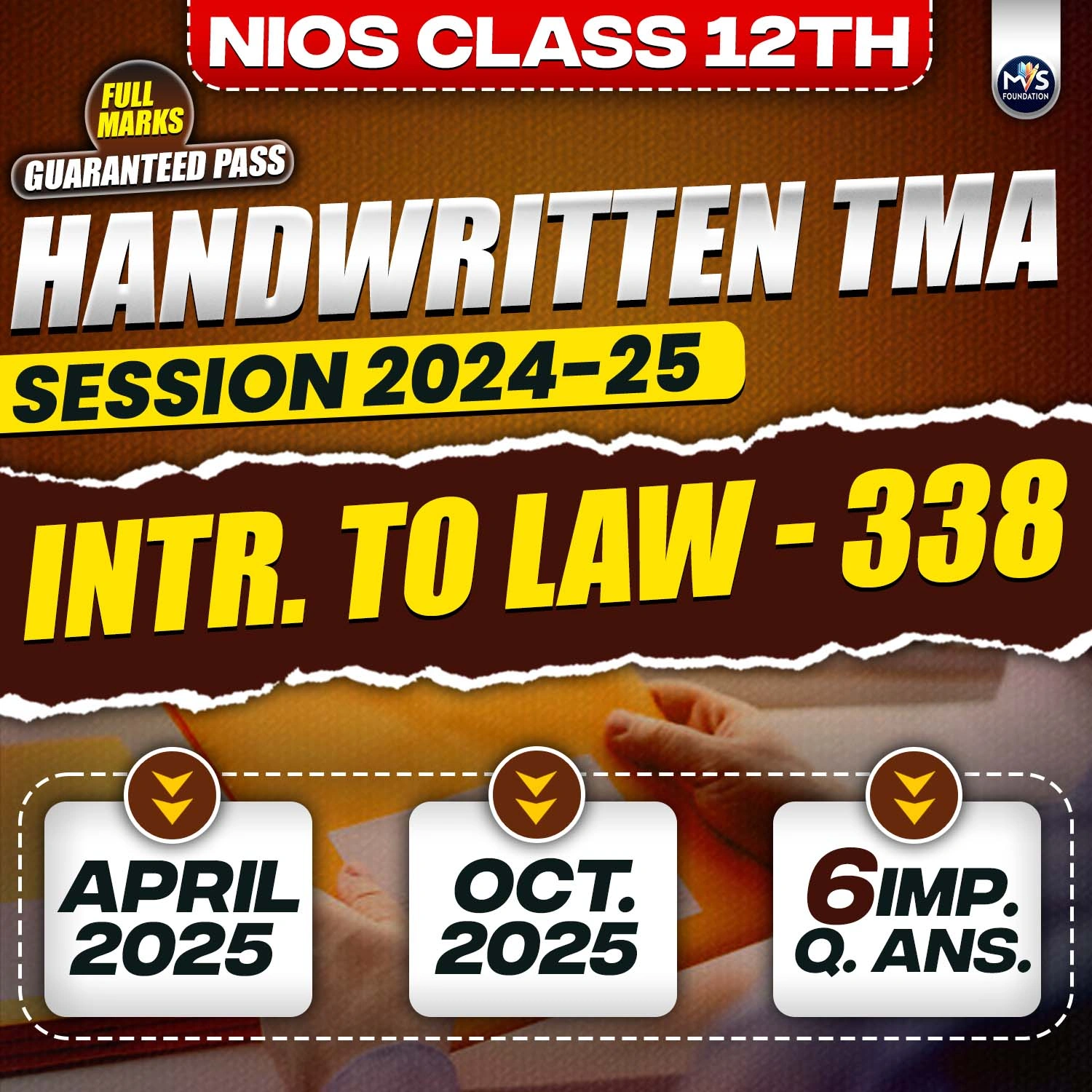 Nios Class 12th INTRODUCTION TO LAW (338) Handwritten Solved TMA Hindi Medium Session 2024-25
