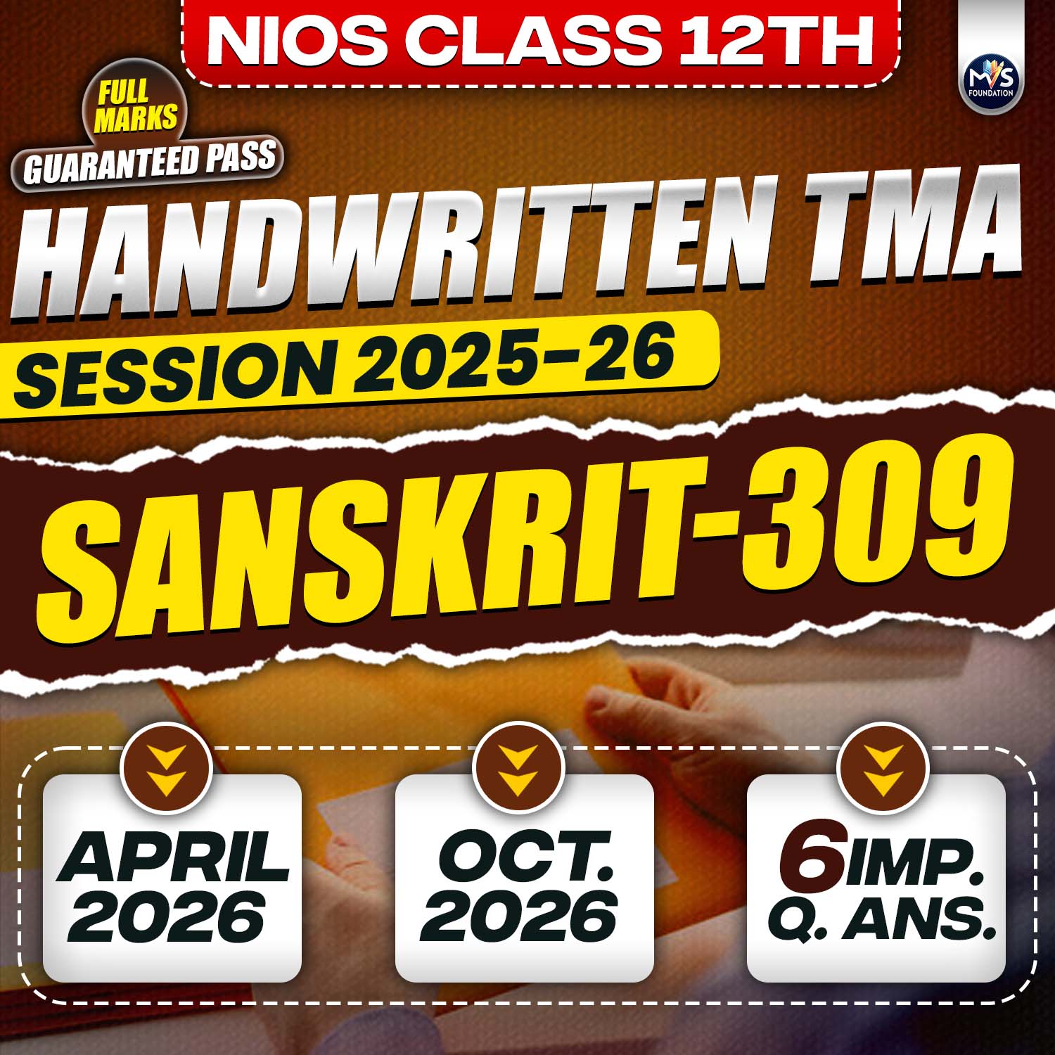 Nios Class 12th SANSKRIT (309) Handwritten Solved TMA Session 2025-26