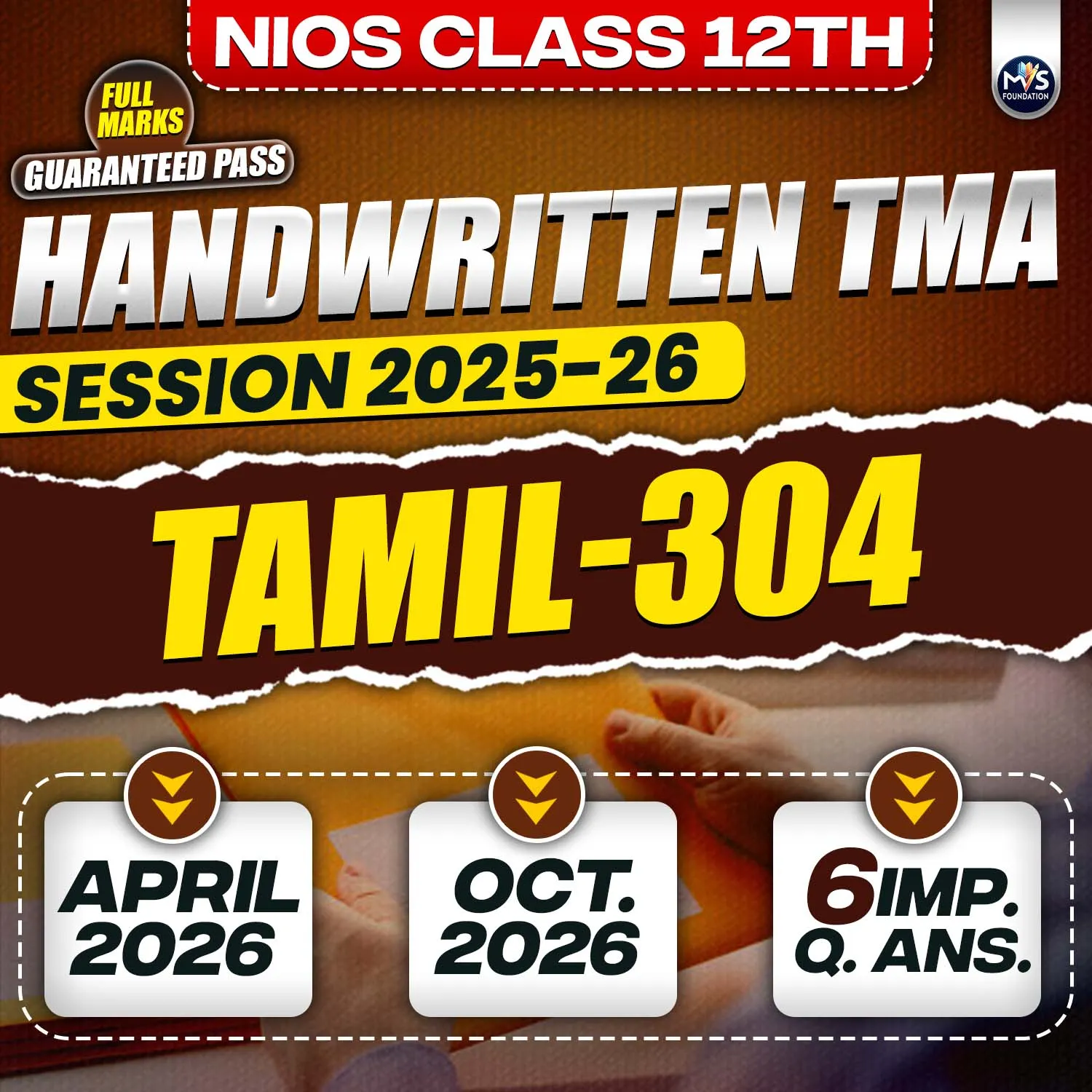 Nios Class 12th TAMIL (304) Handwritten Solved TMA Session 2025-26
