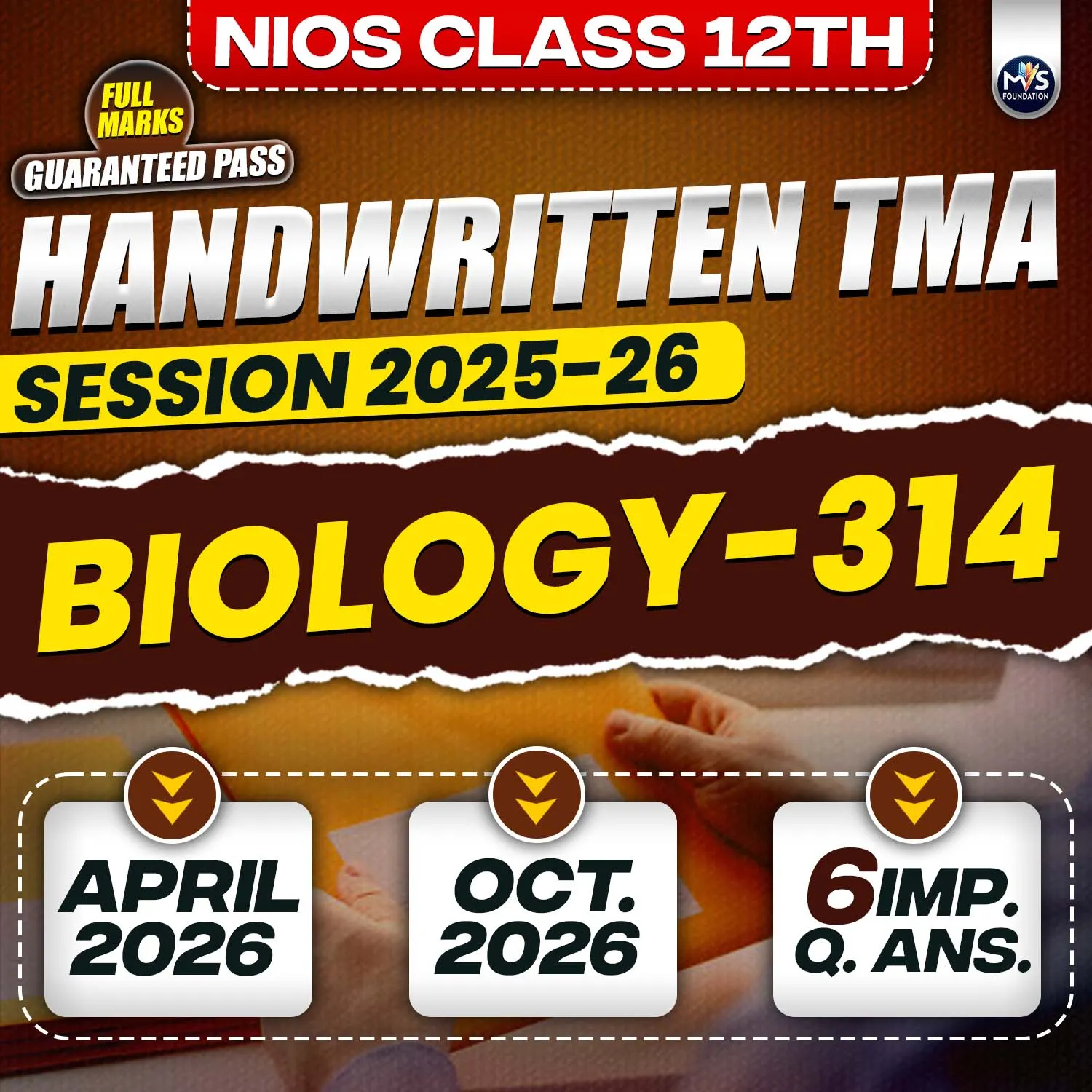 NIOS Class 12th BIOLOGY (314) Handwritten Solved TMA Hindi Medium Session 2025-26