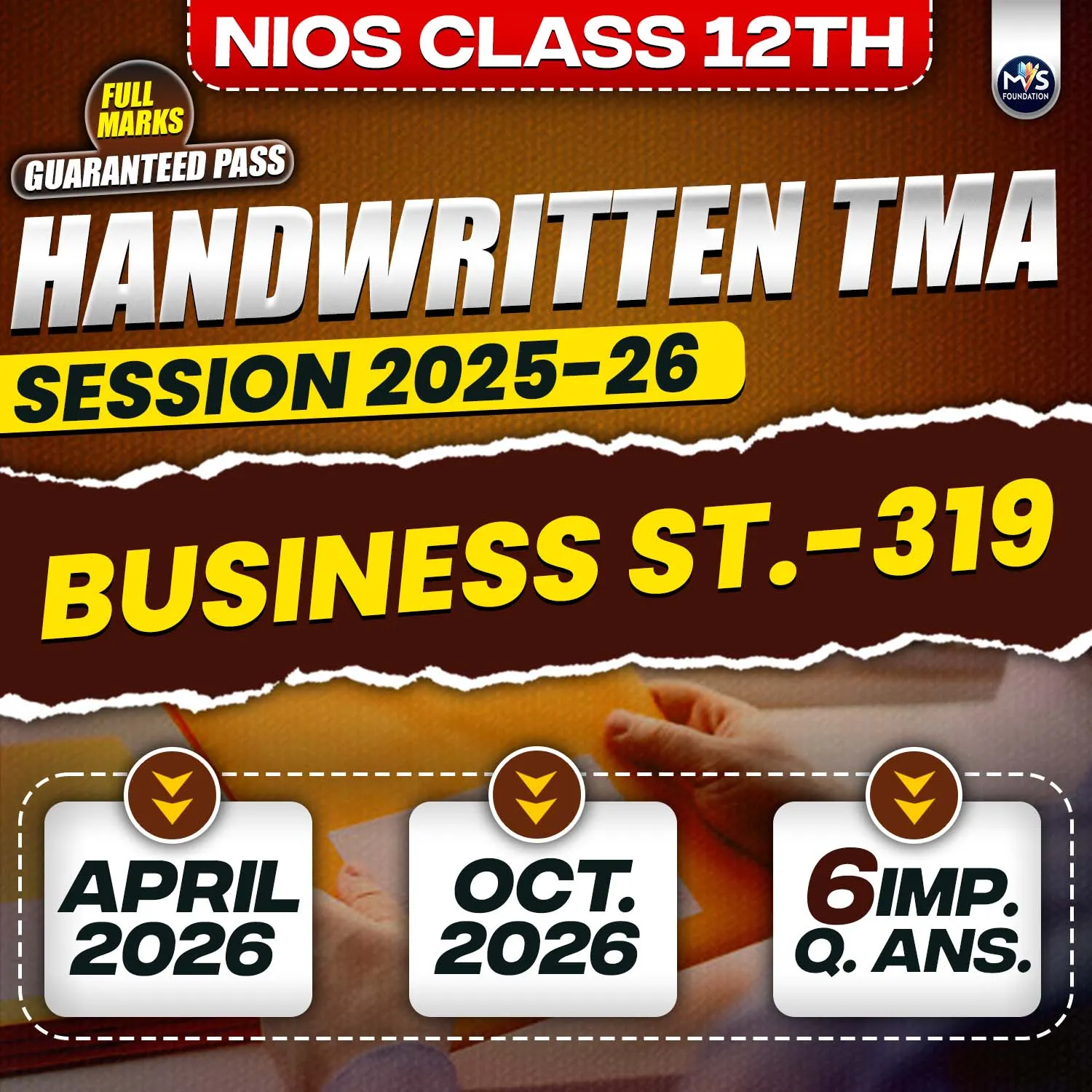 Nios Class 12th BUSINESS STUDIES (319) Handwritten Solved TMA Hindi Medium Session 2025-26