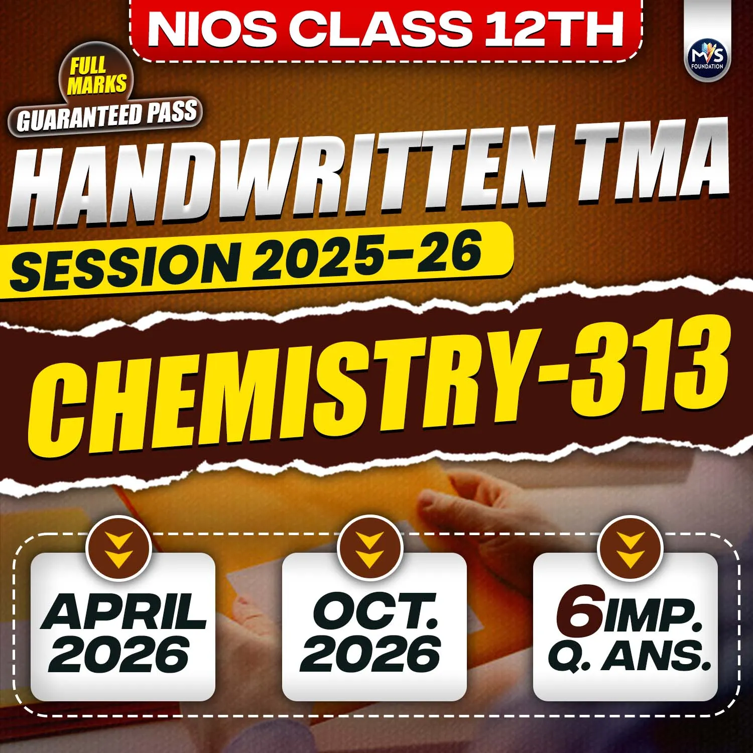 NIOS Class 12th CHEMISTRY (313) Handwritten Solved TMA Hindi Medium Session 2025-26