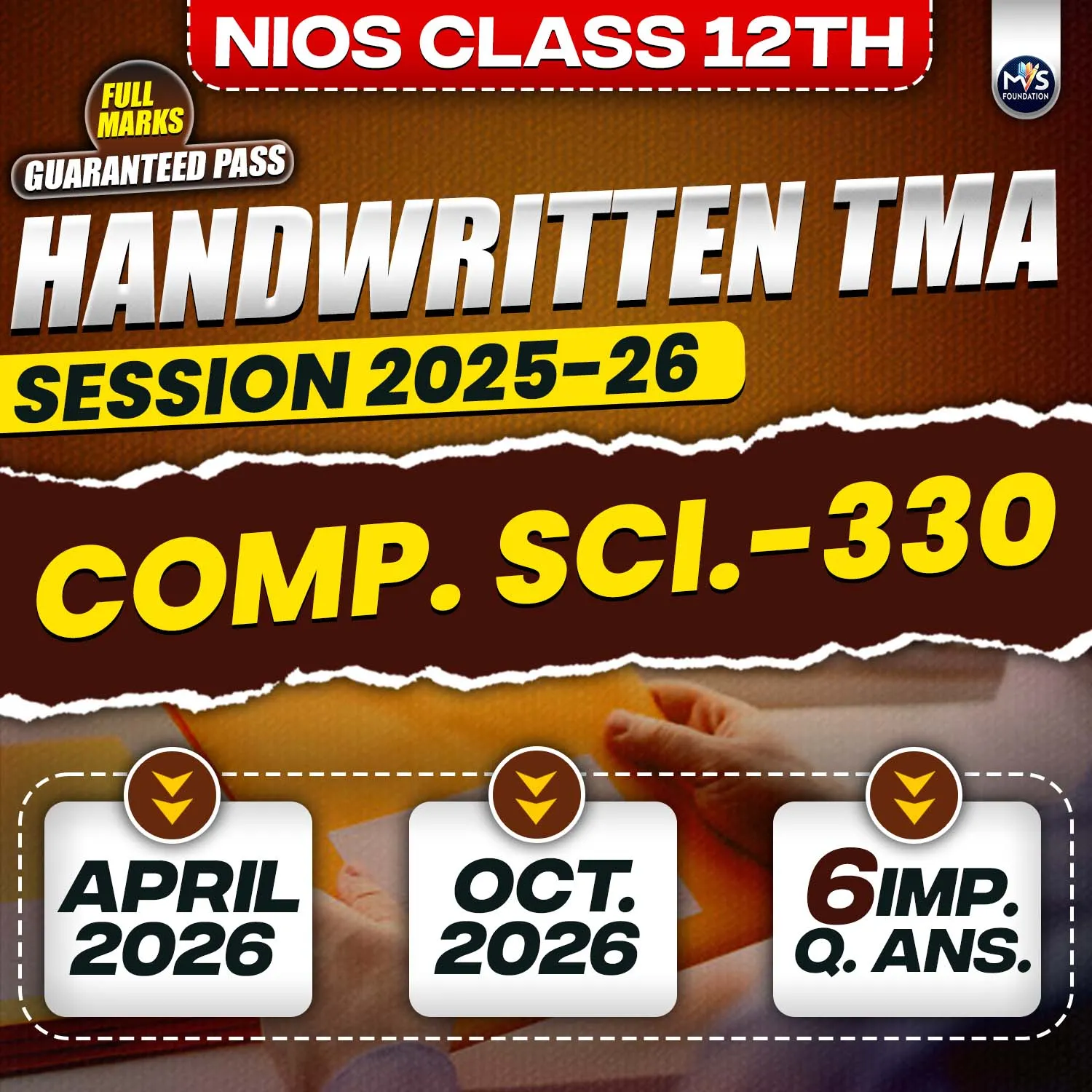 Nios Class 12th COMPUTER SCIENCE (330) Handwritten Solved TMA English Medium Session 2025-26
