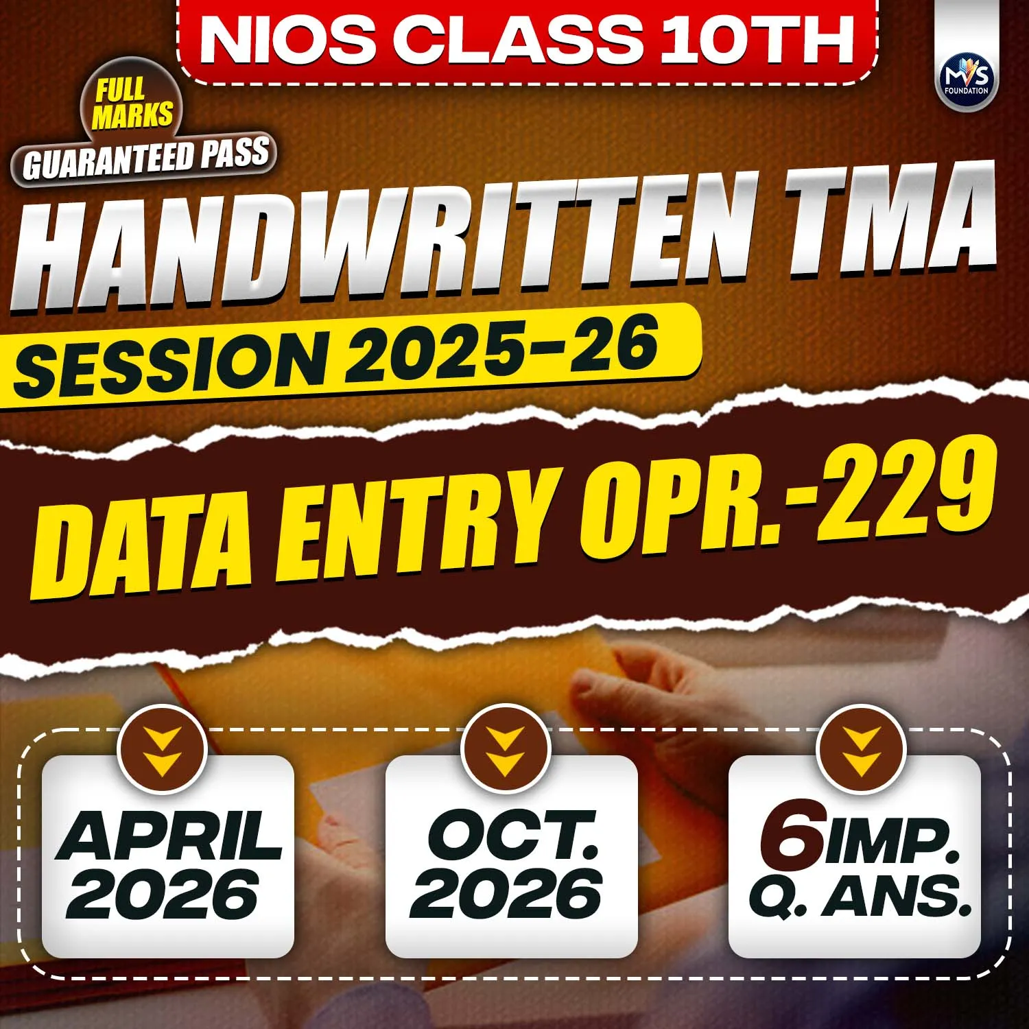 NIOS Class 10th DATA ENTRY OPERATIONS (229) Handwritten Solved TMA Hindi Medium Session 2025-26