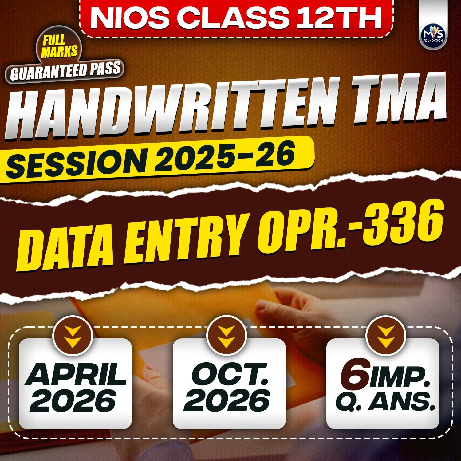 Nios Class 12th DATA ENTRY OPERATIONS (336) Handwritten Solved TMA Hindi Medium Session 2025-26