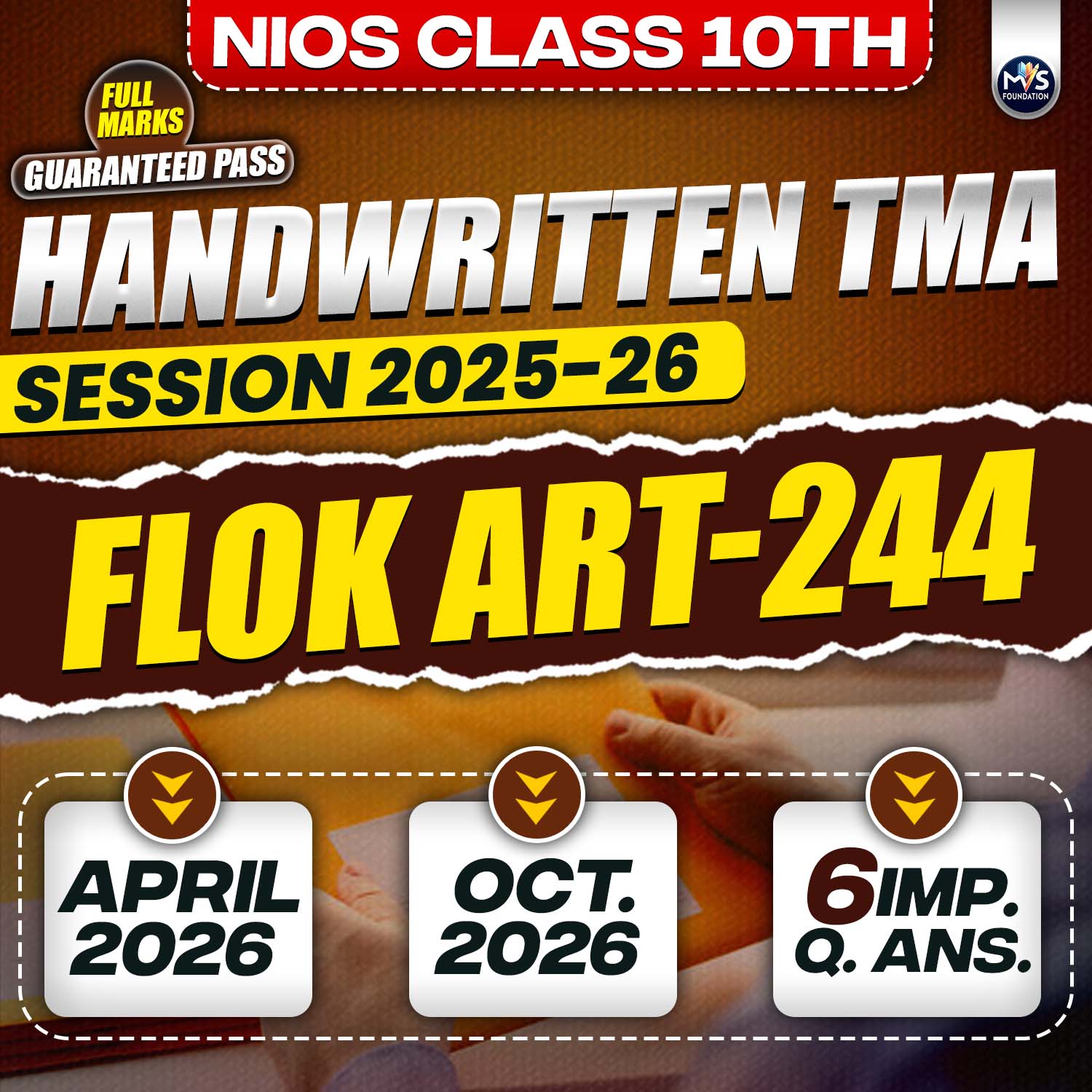 NIOS Class 10th Flok Art (244) Handwritten Solved TMA English Medium Session 2025-26