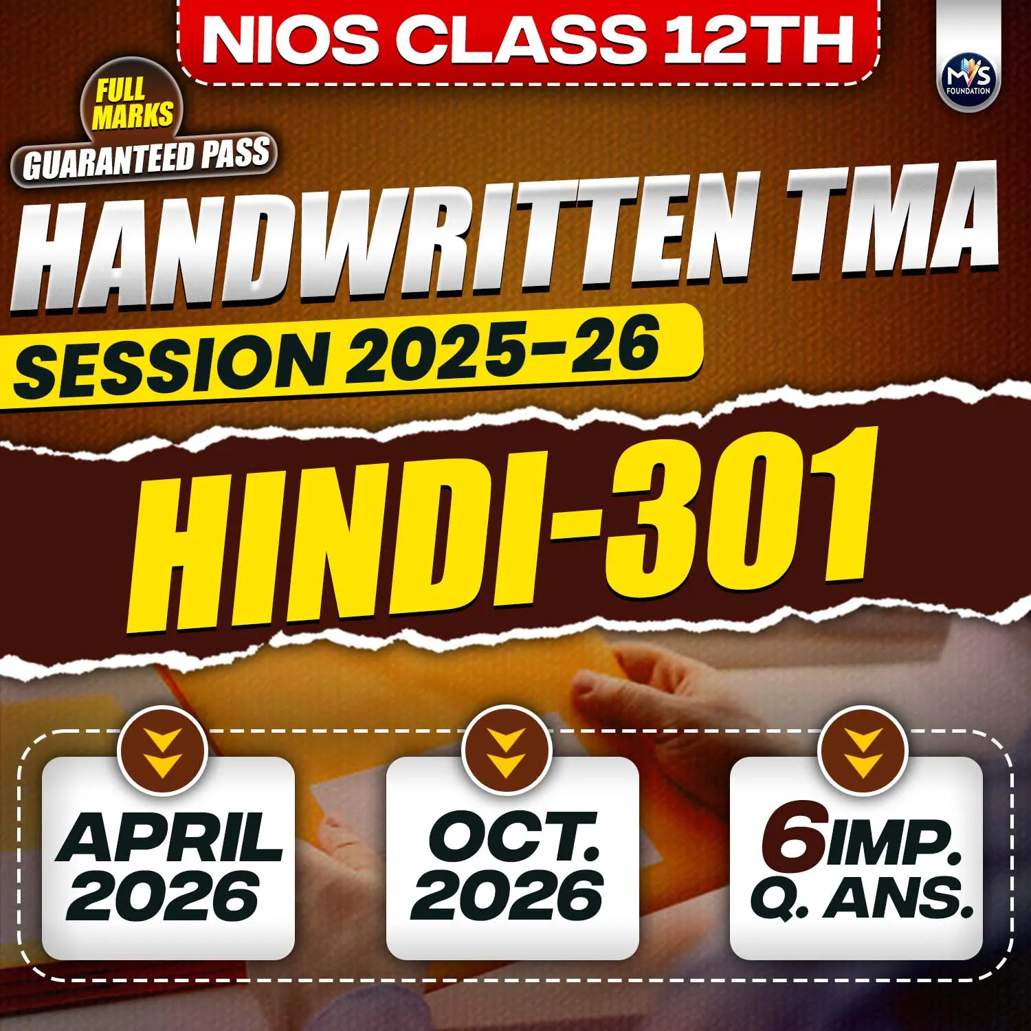 NIOS Class 12h HINDI (301) Handwritten Solved TMA Session 2025-26
