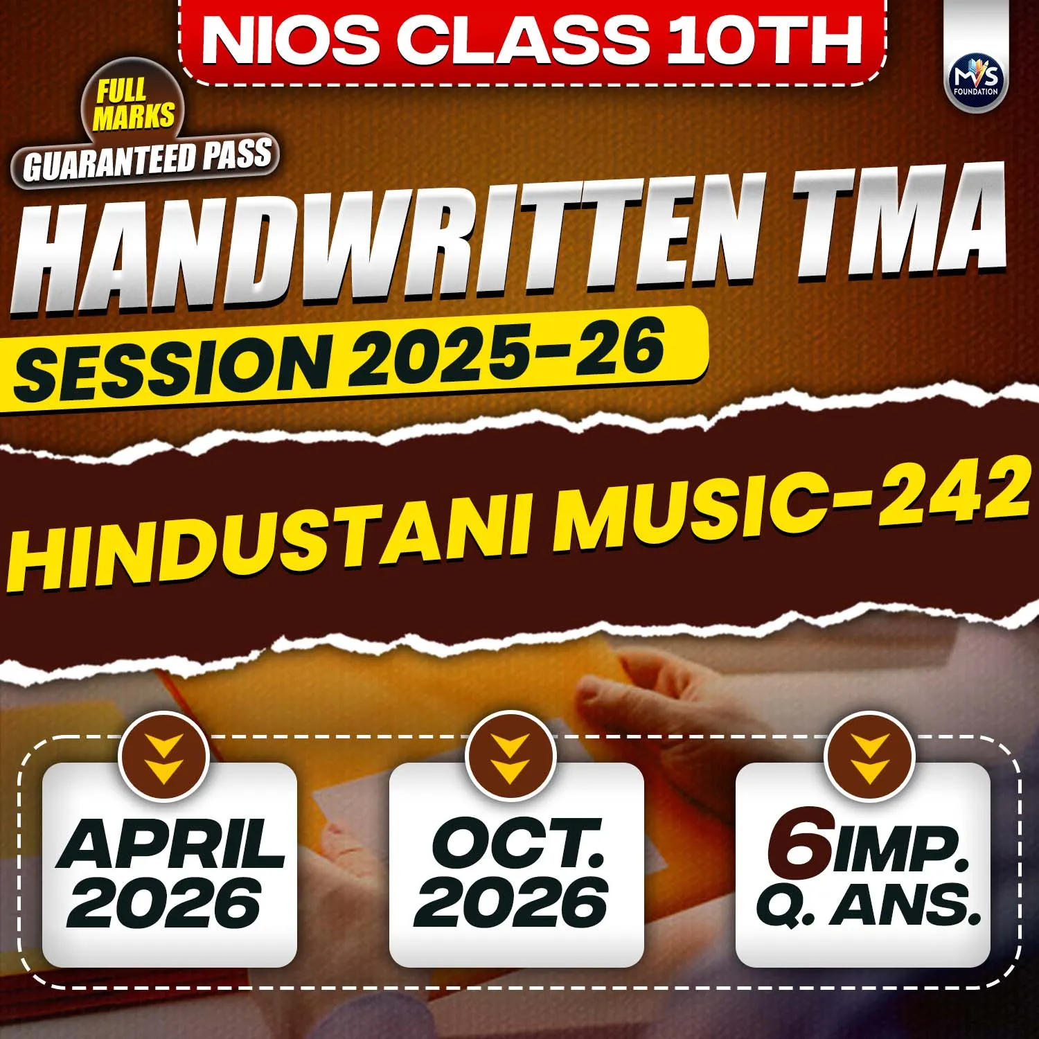 NIOS CLASS 10TH Hindustani Music (242) Handwritten Solved TMA English Medium Session 2025-26