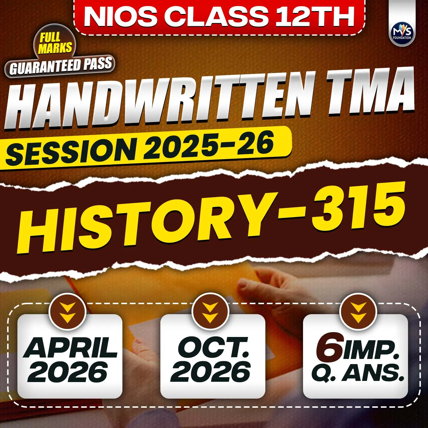 NIOS Class 12th HISTORY (315) Handwritten Solved TMA Hindi Medium Session 2025-26