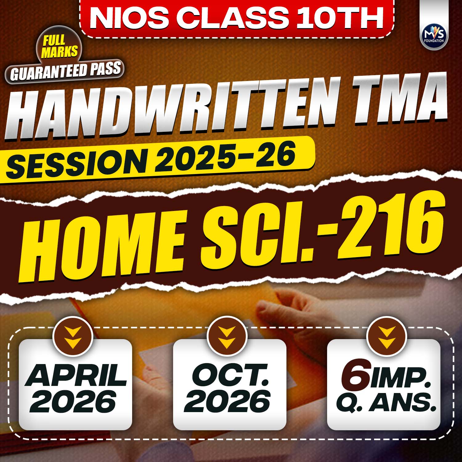 Nios Class 10th HOME SCIENCE (216) Handwritten Solved TMA Hindi Medium Session 2025-26