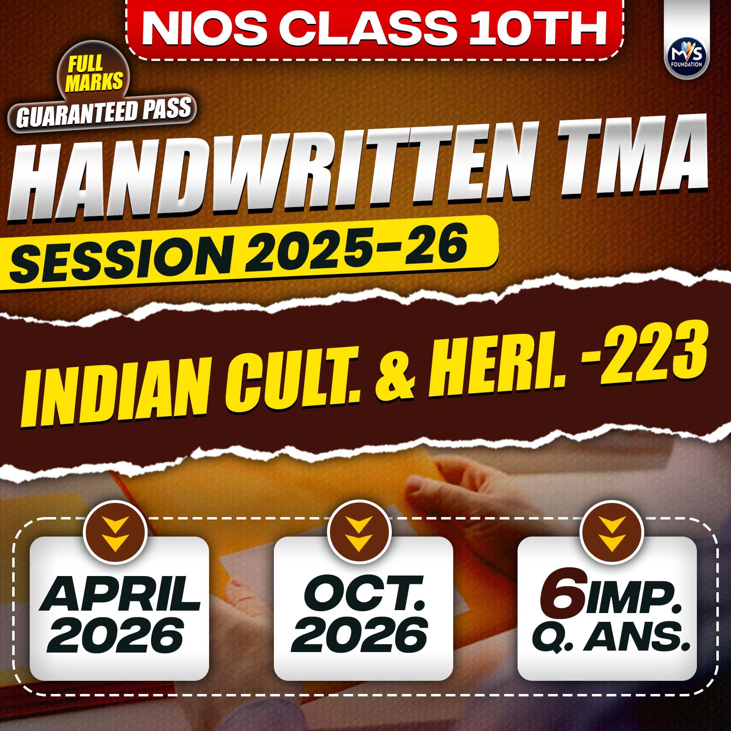 Nios Class 10th INDIAN CULTURE & HERITAGE (223) Handwritten Solved TMA English Medium Session 2025-26