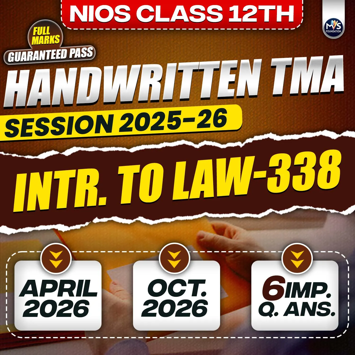 Nios Class 12th INTRODUCTION TO LAW (338) Handwritten Solved TMA Hindi Medium Session 2025-26