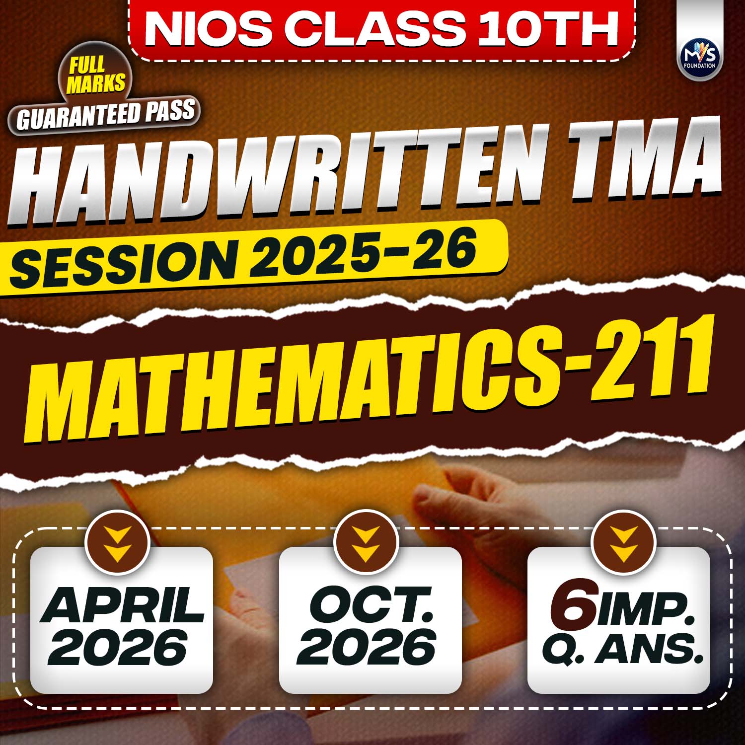 Nios Class 10th MATHEMATICS (211) Handwritten Solved TMA English Medium Session 2025-26