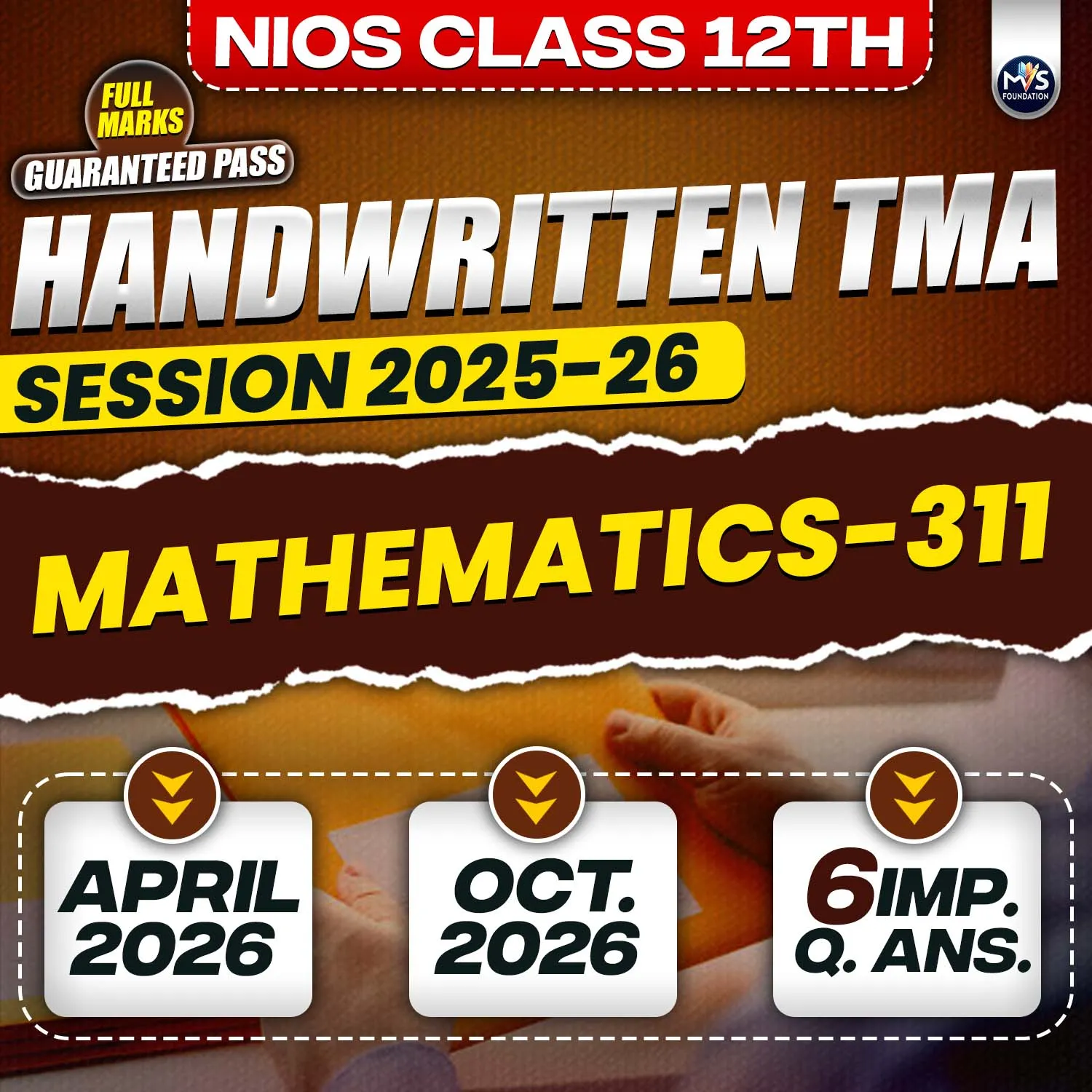 NIOS Class 12th MATHEMATICS (311) Handwritten Solved TMA Hindi Medium Session 2025-26