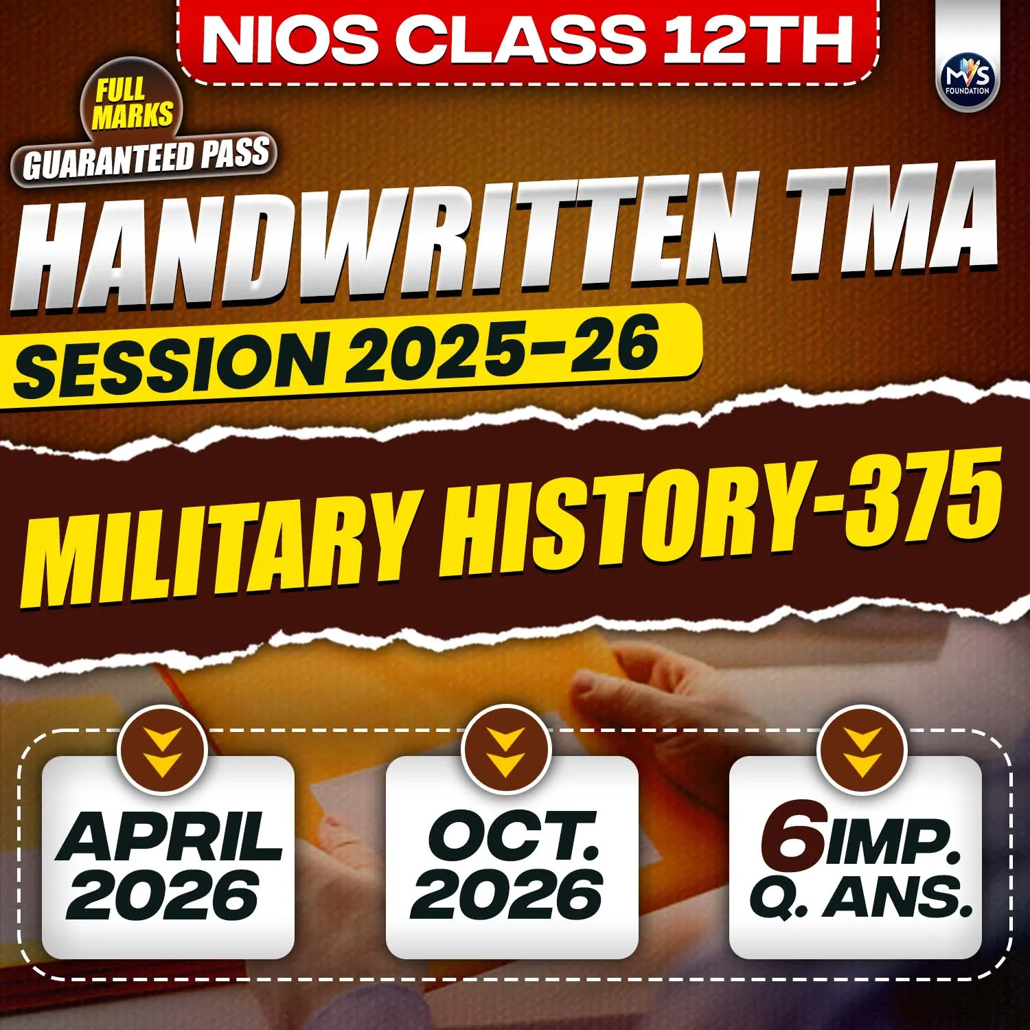 Nios Class 12th MILITARY HISTORY (375) Handwritten Solved TMA Session Hindi Medium 2025-26