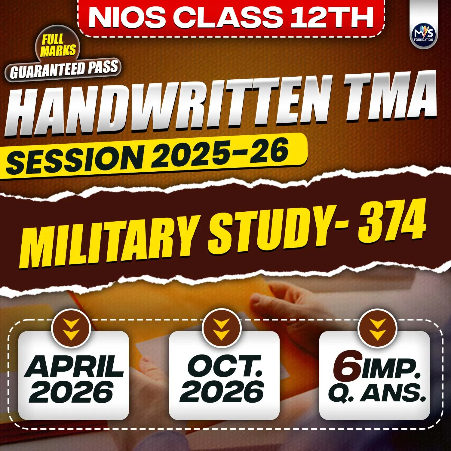 Nios Class 12th MILITARY STUDY (374) Handwritten Solved TMA Session Hindi Medium 2025-26