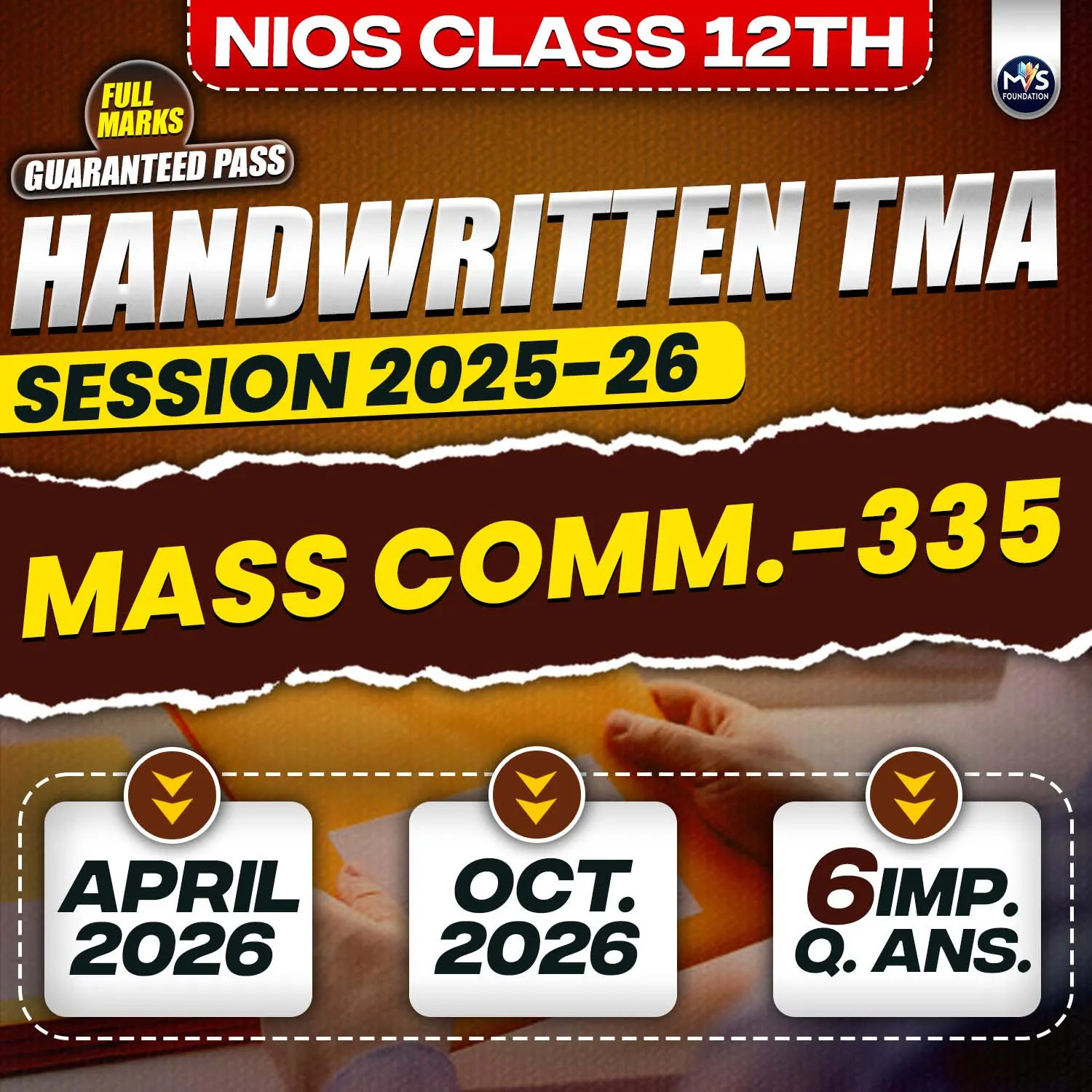Nios Class 12th MASS COMMUNICATION (335) Handwritten Solved TMA English Medium Session 2025-26