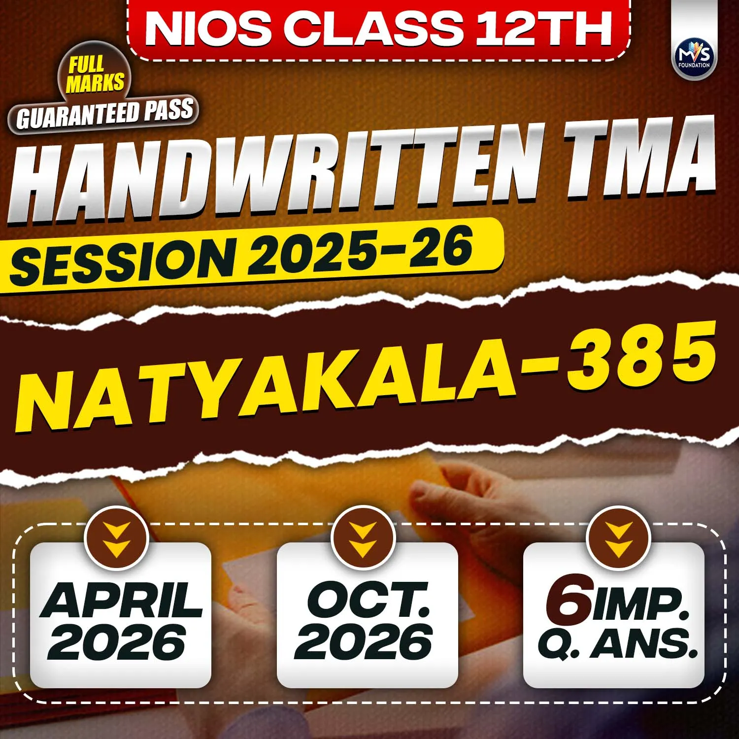 NIOS CLASS 12TH Natyakala (385) Handwritten Solved TMA English Medium Session 2025-26