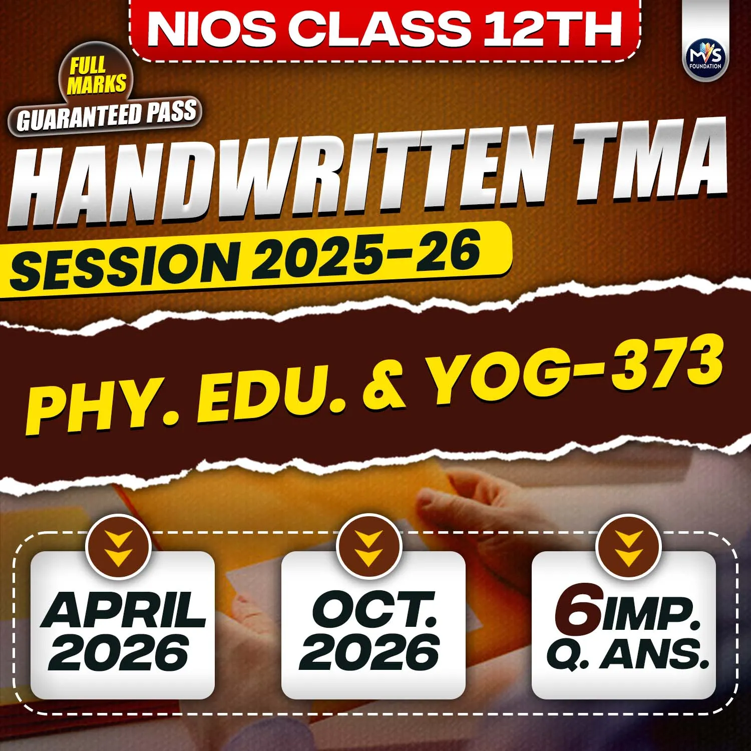Nios Class 12th PHYSICAL EDUCATION AND YOG (373) Handwritten Solved TMA Hindi Medium Session 2025-26