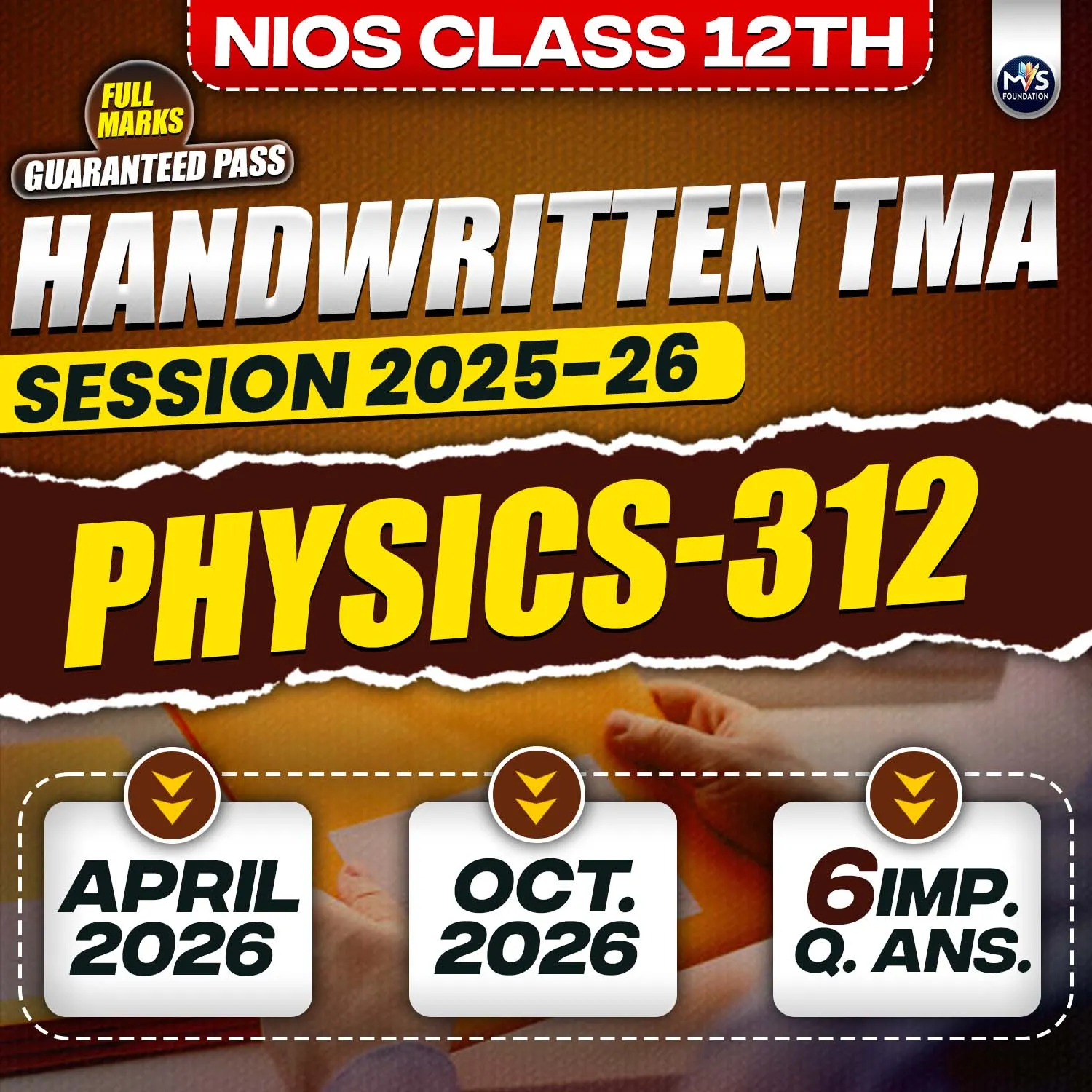 NIOS Class 12th PHYSICS (312) Handwritten Solved TMA Hindi Medium Session 2025-26