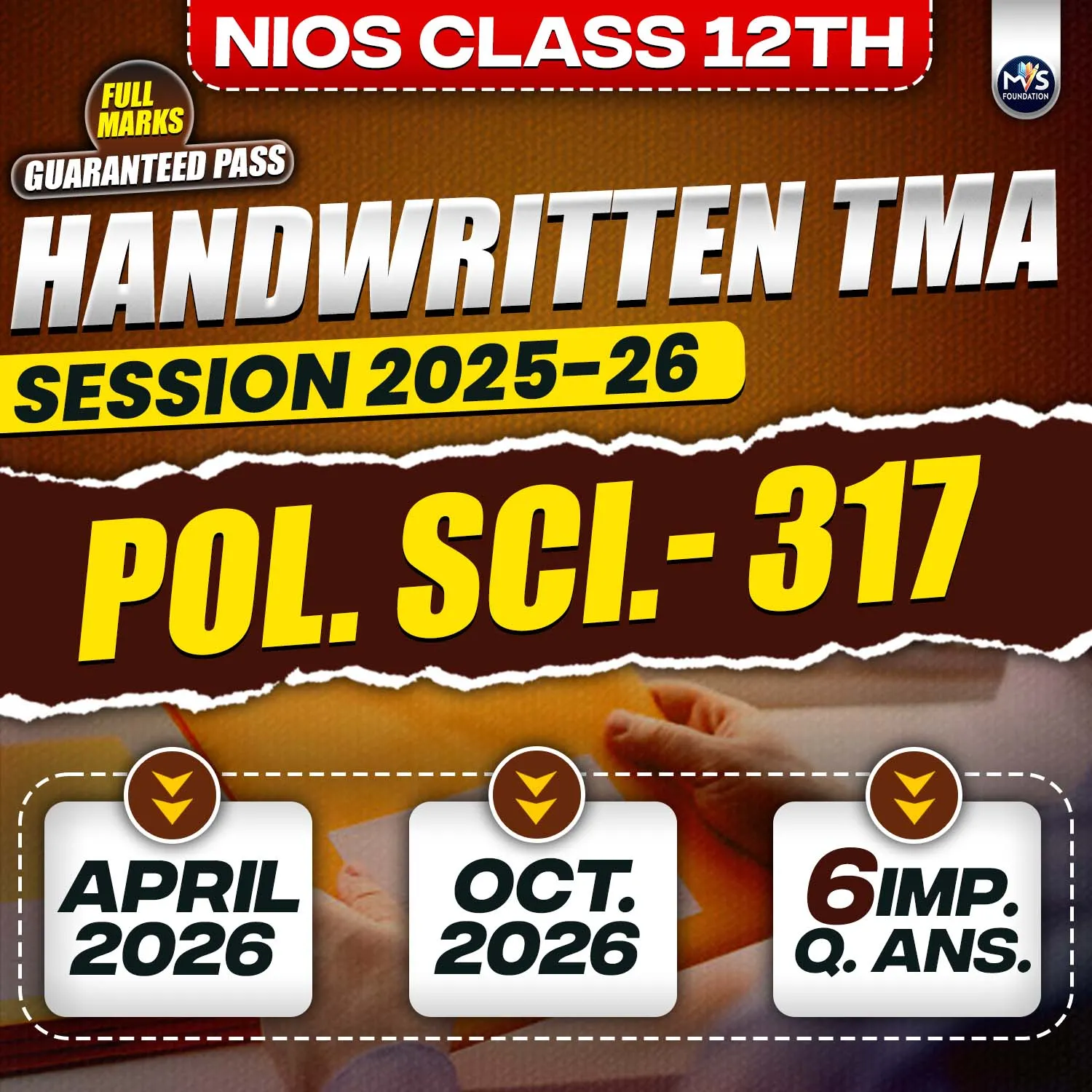 NIOS Class 12th POLITICAL SCIENCE (317) Handwritten Solved TMA Hindi Medium Session 2025-26