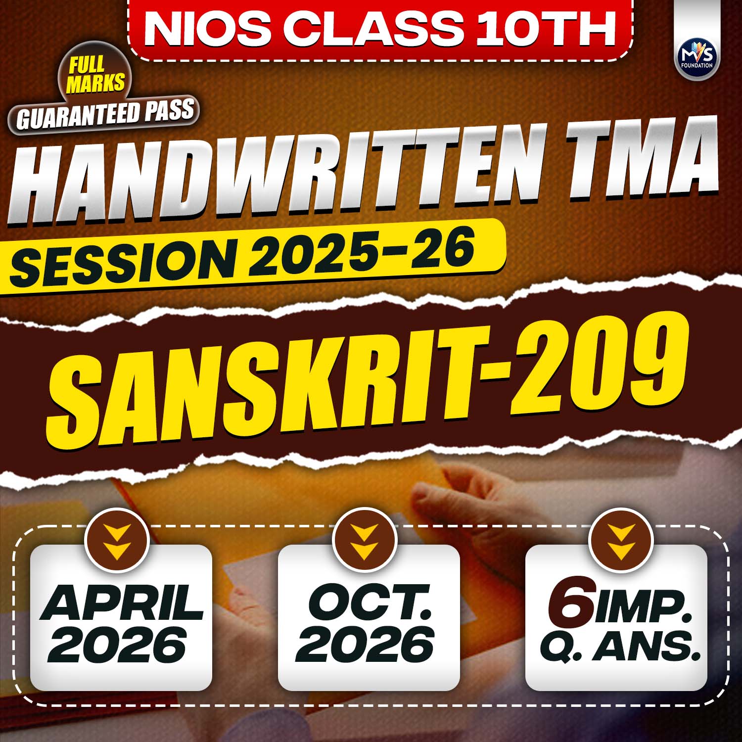 Nios Class 10th SANSKRIT (209) Handwritten Solved TMA Session 2025-26