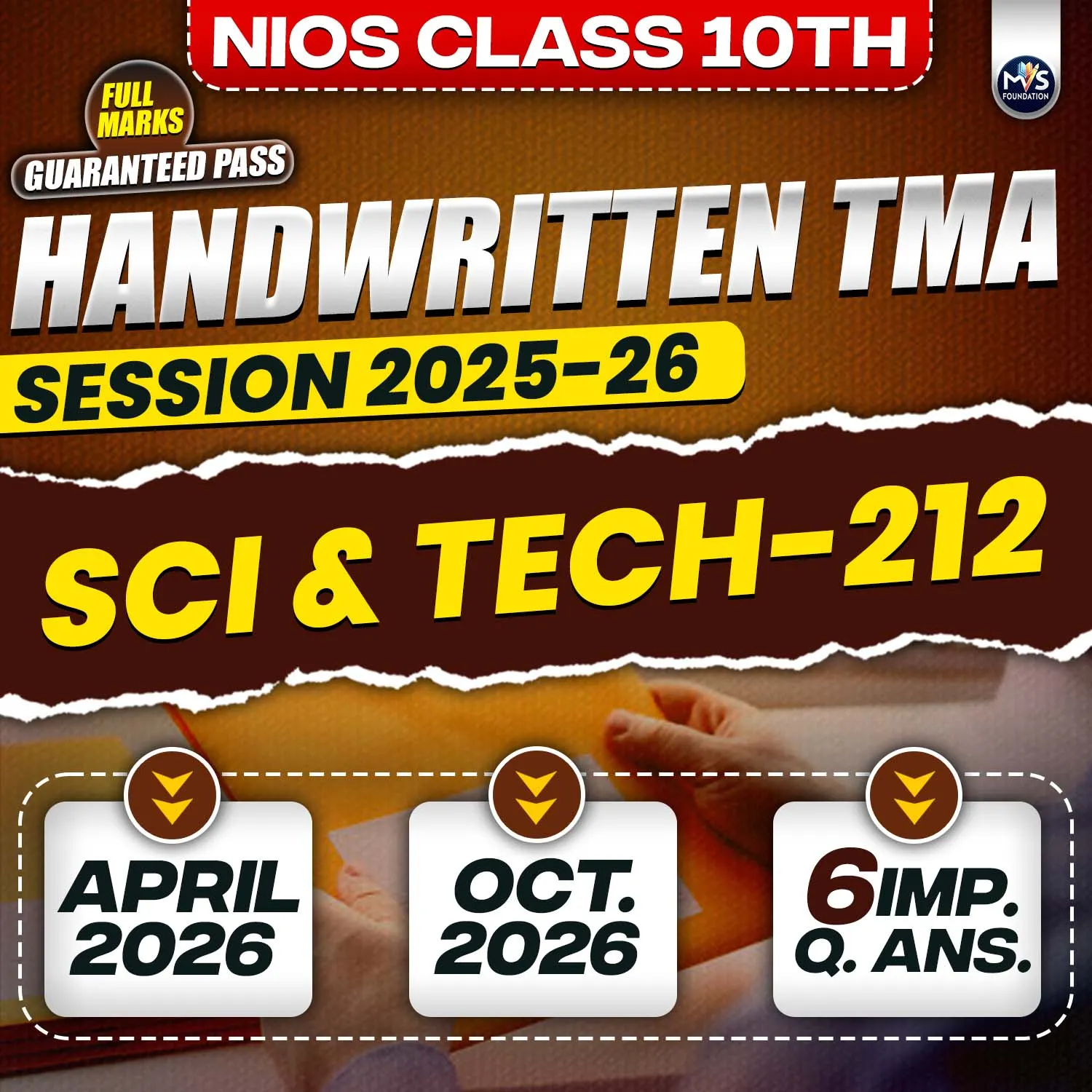 Nios Class 10th SCIENCE & TECHNOLOGY (212) Handwritten Solved TMA English Medium Session 2025-26