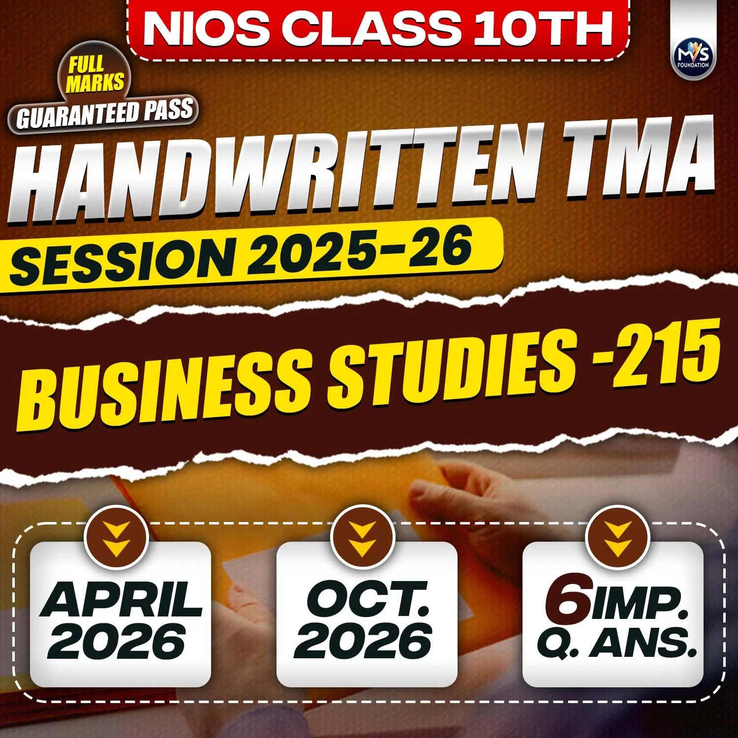 Nios Class 10th BUSINESS STUDIES (215) Handwritten Solved TMA English Medium Session 2025-26
