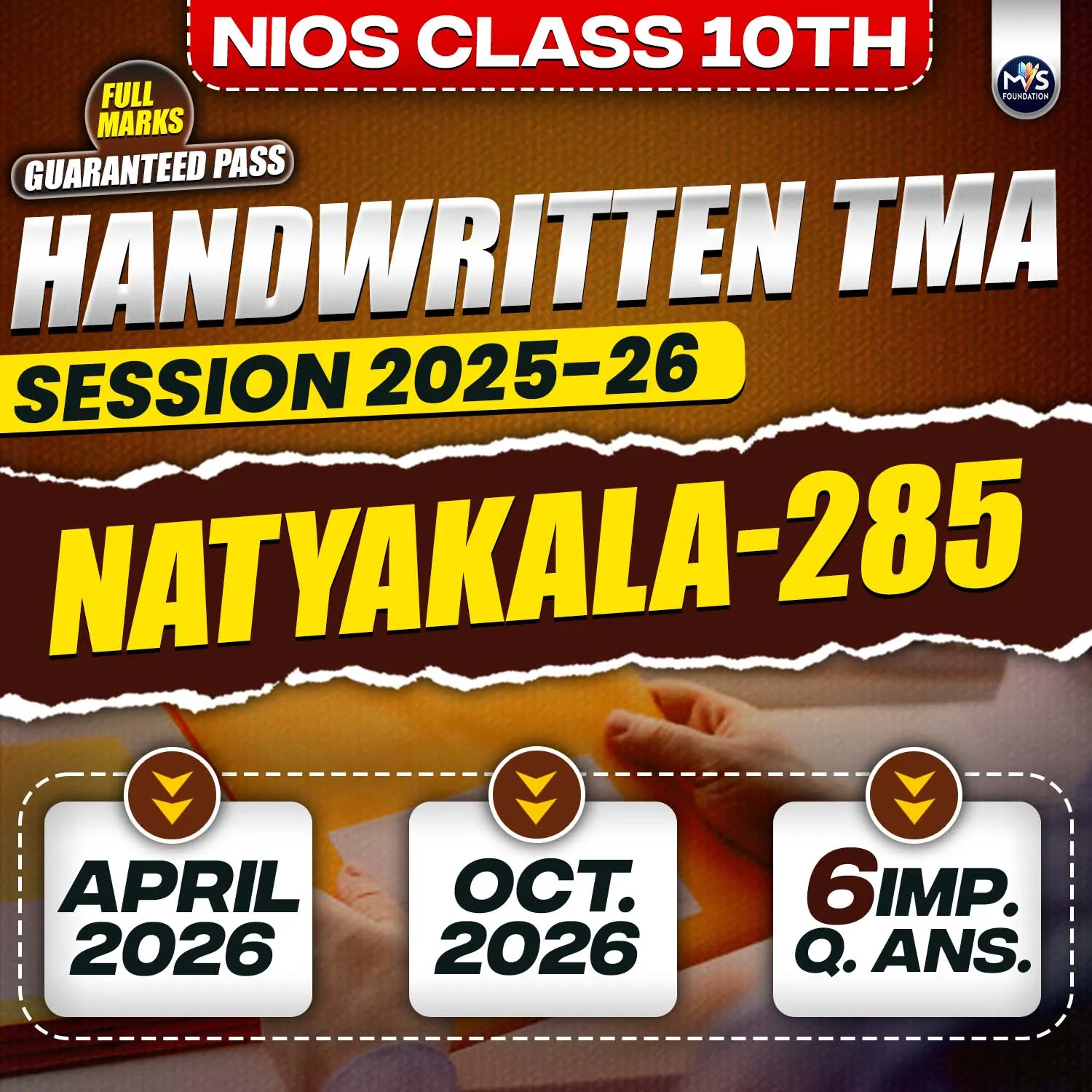 Nios Class 10th Natyakala (285) Handwritten Solved TMA English Medium Session 2025-26