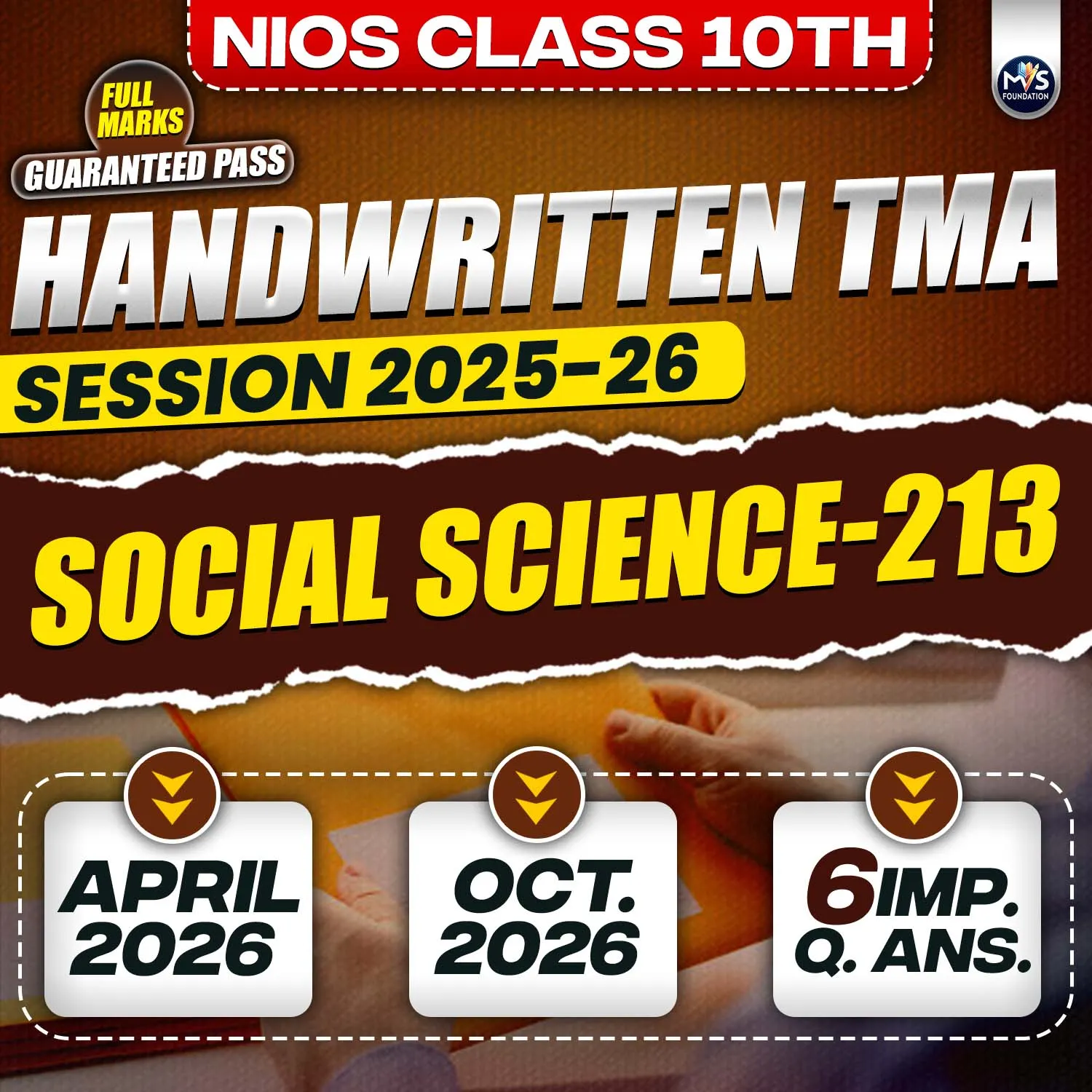 Nios Class 10th SOCIAL SCIENCE (213) Handwritten Solved TMA English Medium Session 2025-26