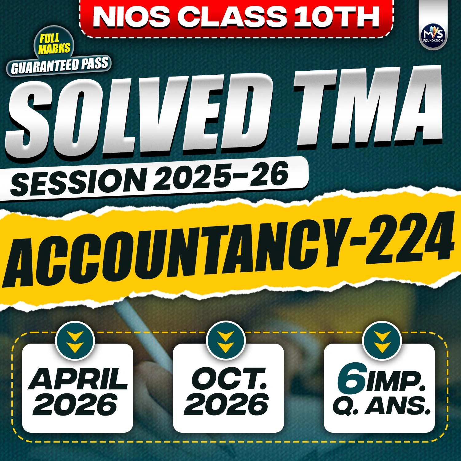 NIOS CLASS 10TH Accountancy (224) SOLVED TMA In English Medium PDF SESSION 2025 - 26