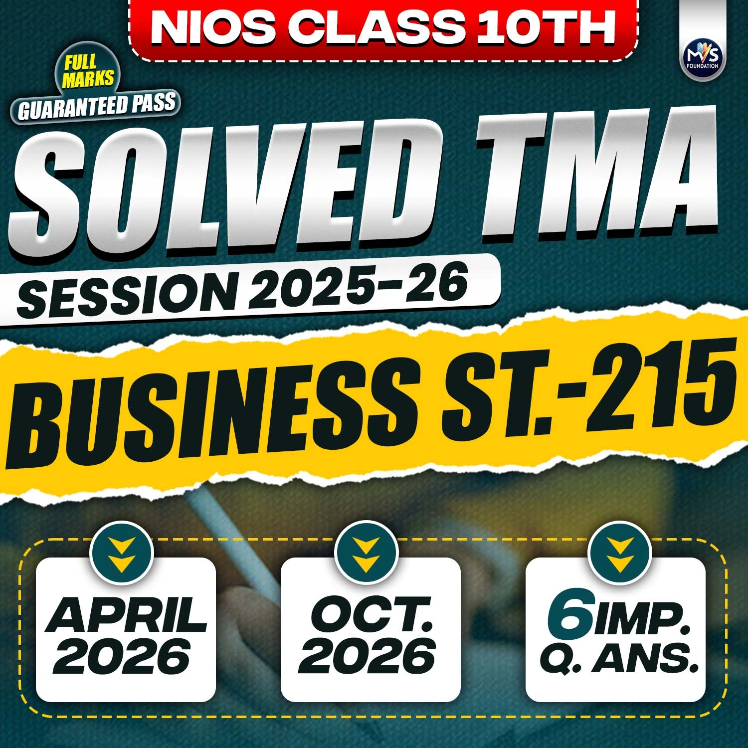 NIOS CLASS 10TH Business Studies (215) SOLVED TMA In English Medium PDF SESSION 2025 - 26