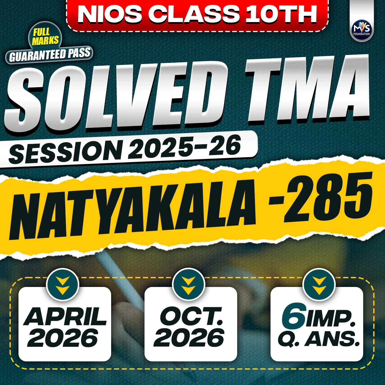 NIOS CLASS 10TH Natyakala (285) SOLVED TMA PDF English Medium SESSION 2025 - 26