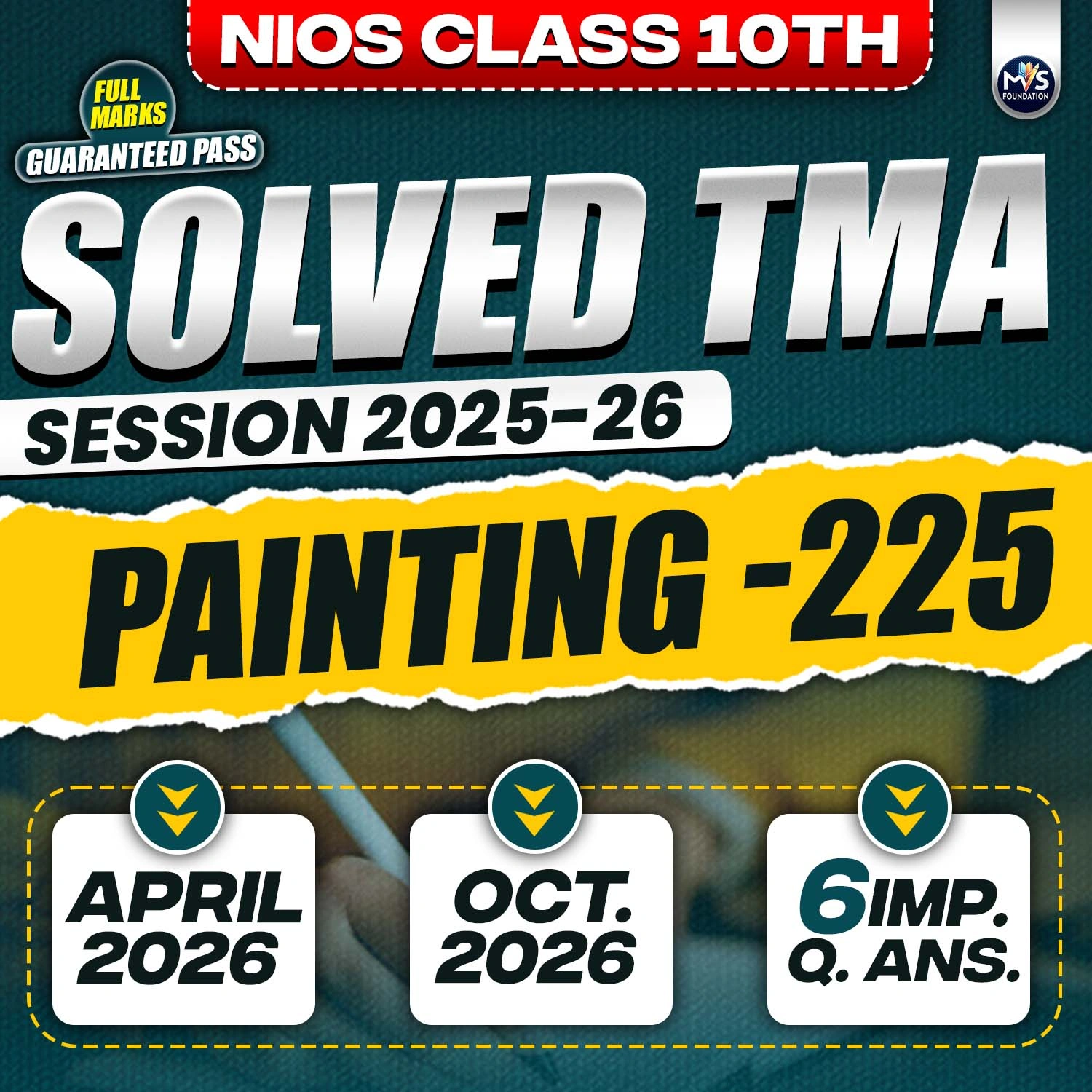 NIOS CLASS 10TH PAINTING (225) SOLVED TMA In English Medium PDF SESSION 2025 - 26