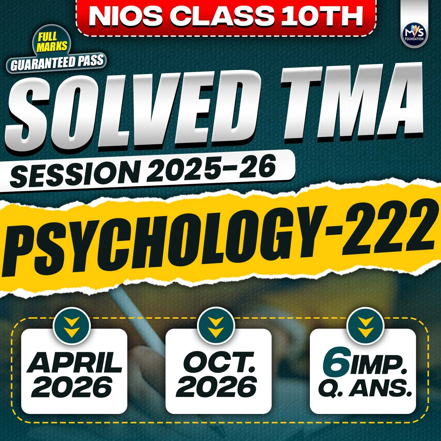 NIOS CLASS 10TH PSYCHOLOGY (222) SOLVED TMA In English Medium PDF SESSION 2025 - 26