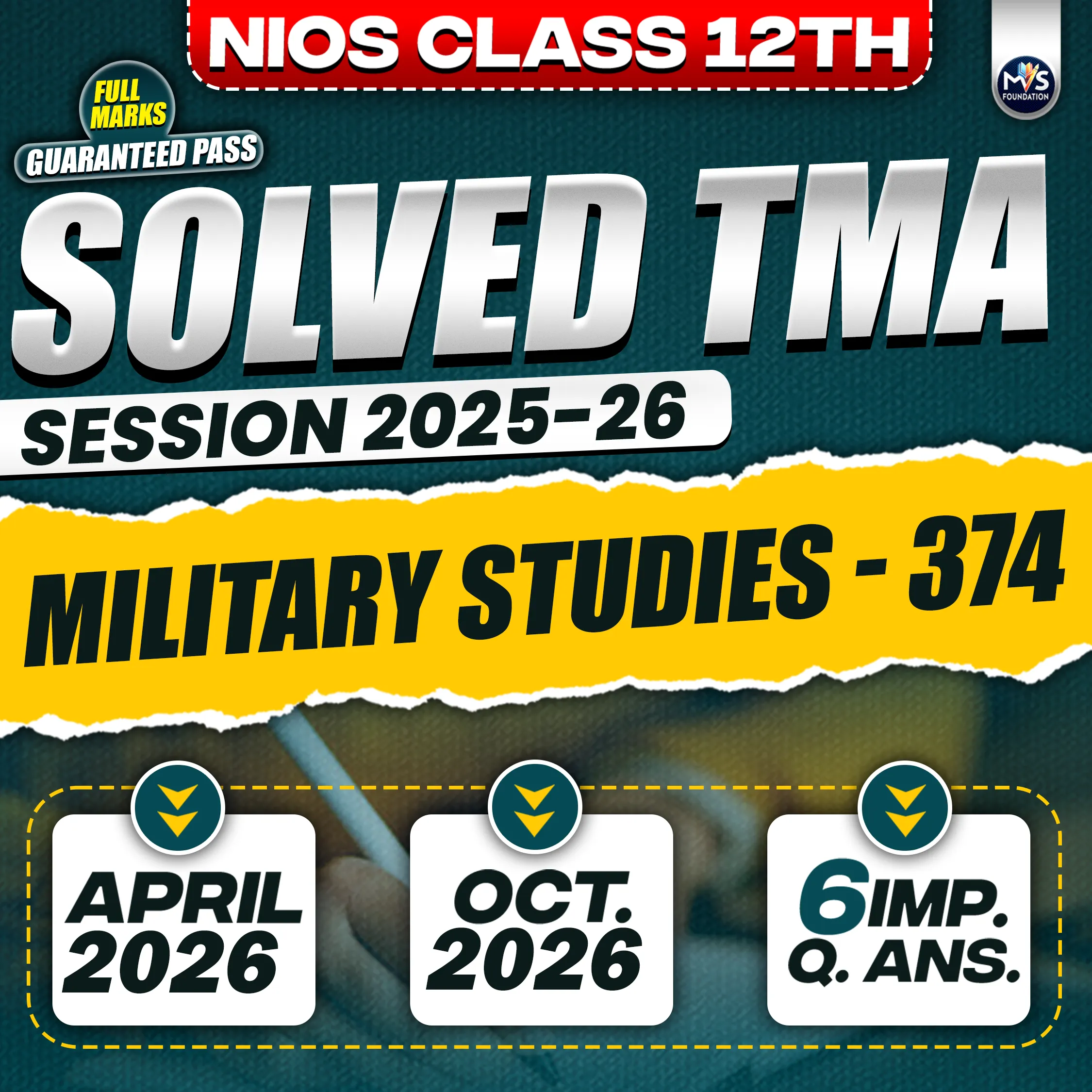 NIOS CLASS 12TH Military Studies (374) SOLVED TMA In Hindi Medium PDF SESSION 2025 - 26