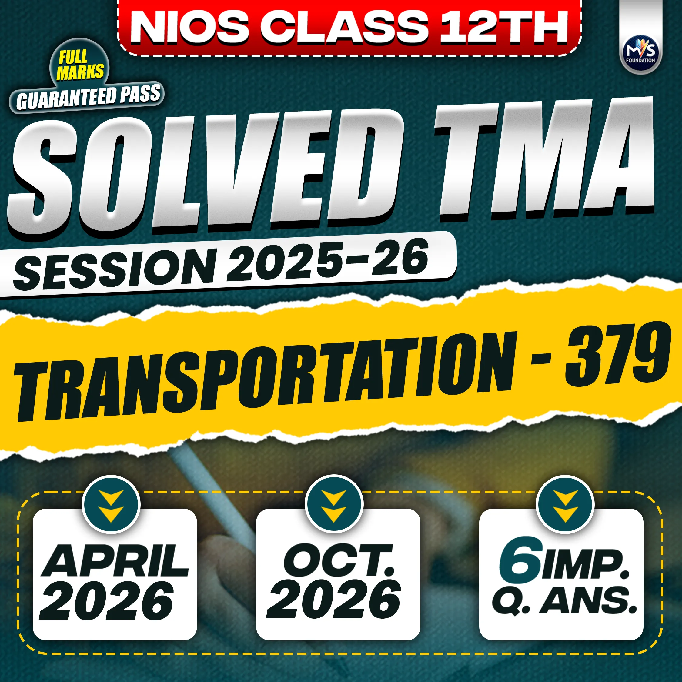 NIOS CLASS 12TH TRANSPORTATION  (379) SOLVED TMA In English Medium PDF SESSION 2025-26