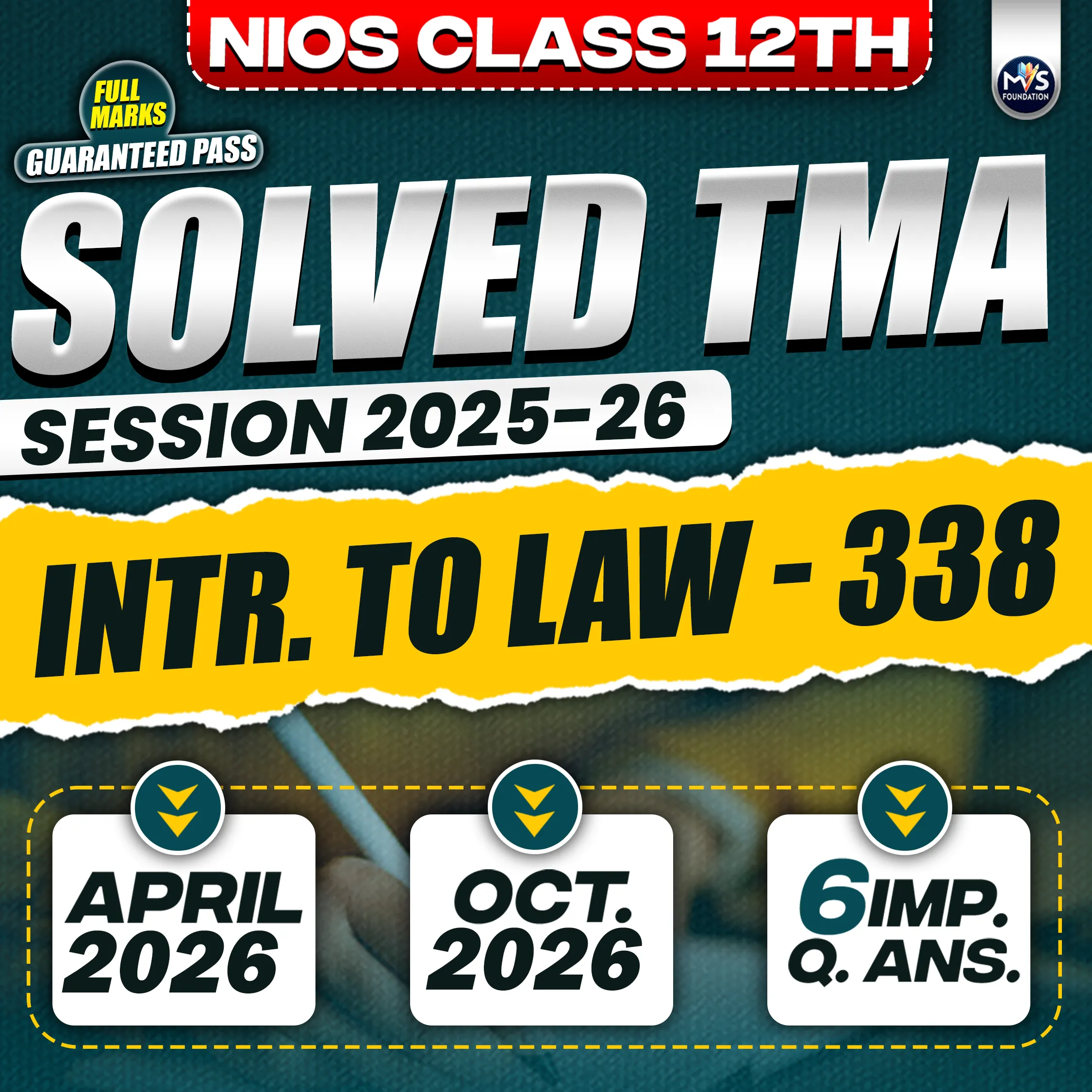 NIOS CLASS 12TH INTRODUCTION TO LAW (338) SOLVED TMA In Hindi Medium PDF SESSION 2025 - 26