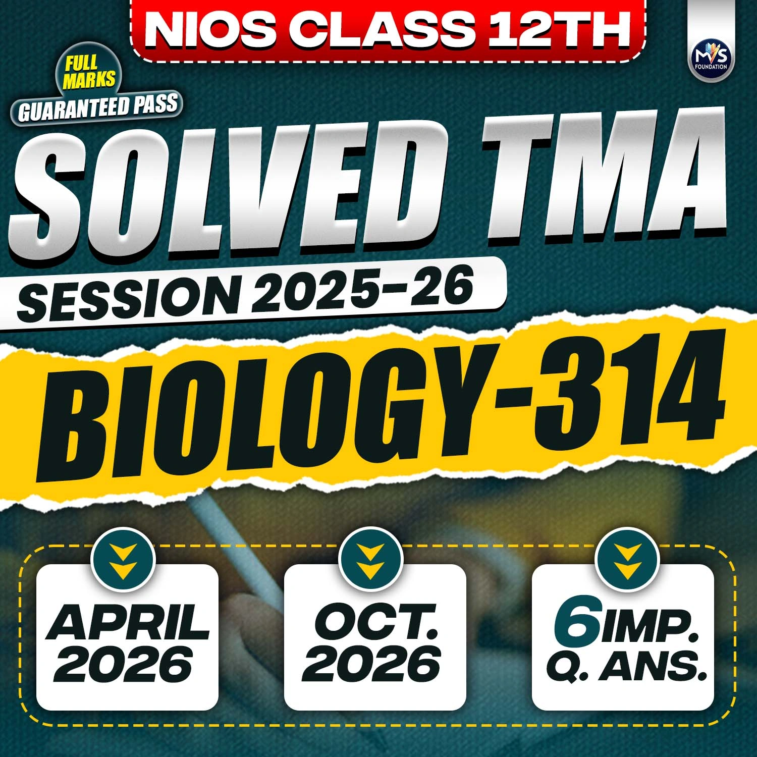 NIOS CLASS 12TH Biology (314) SOLVED TMA In English Medium PDF SESSION 2025 - 26