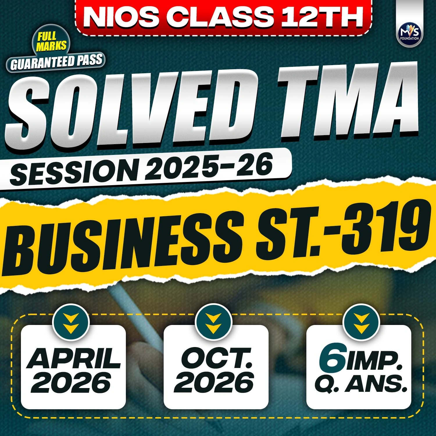 NIOS CLASS 12TH Business Studies (319) SOLVED TMA In English Medium PDF SESSION 2025 - 26