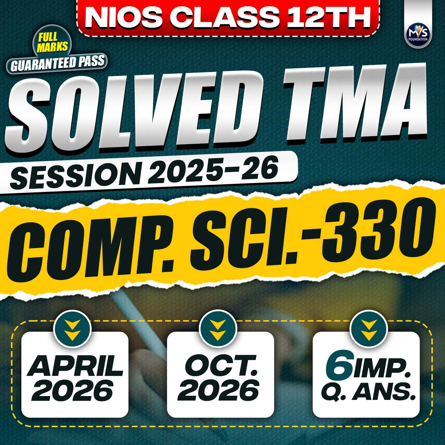 NIOS CLASS 12TH Computer Science (330) SOLVED TMA In English Medium PDF SESSION 2025 - 26