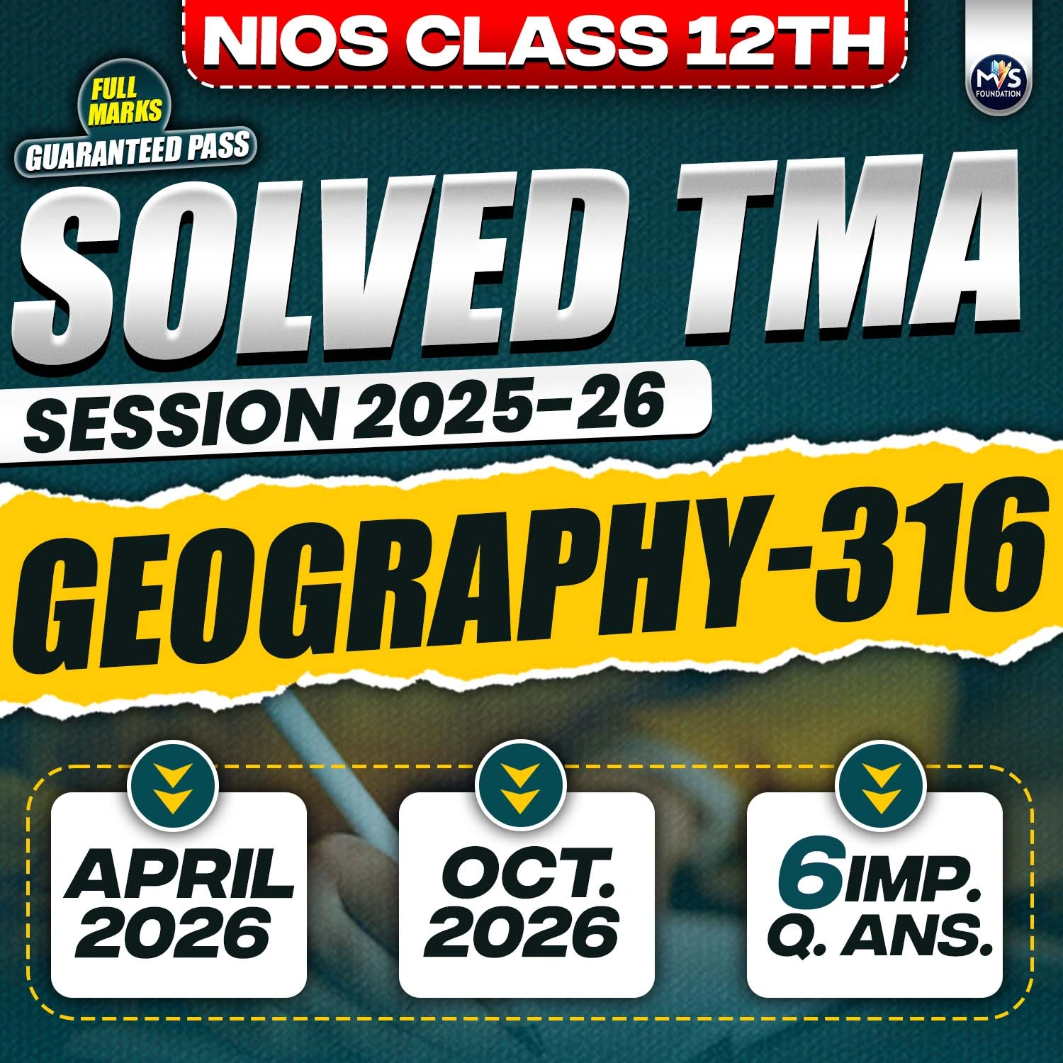 NIOS CLASS 12TH Geography (316) SOLVED TMA In Hindi Medium PDF SESSION 2025-26