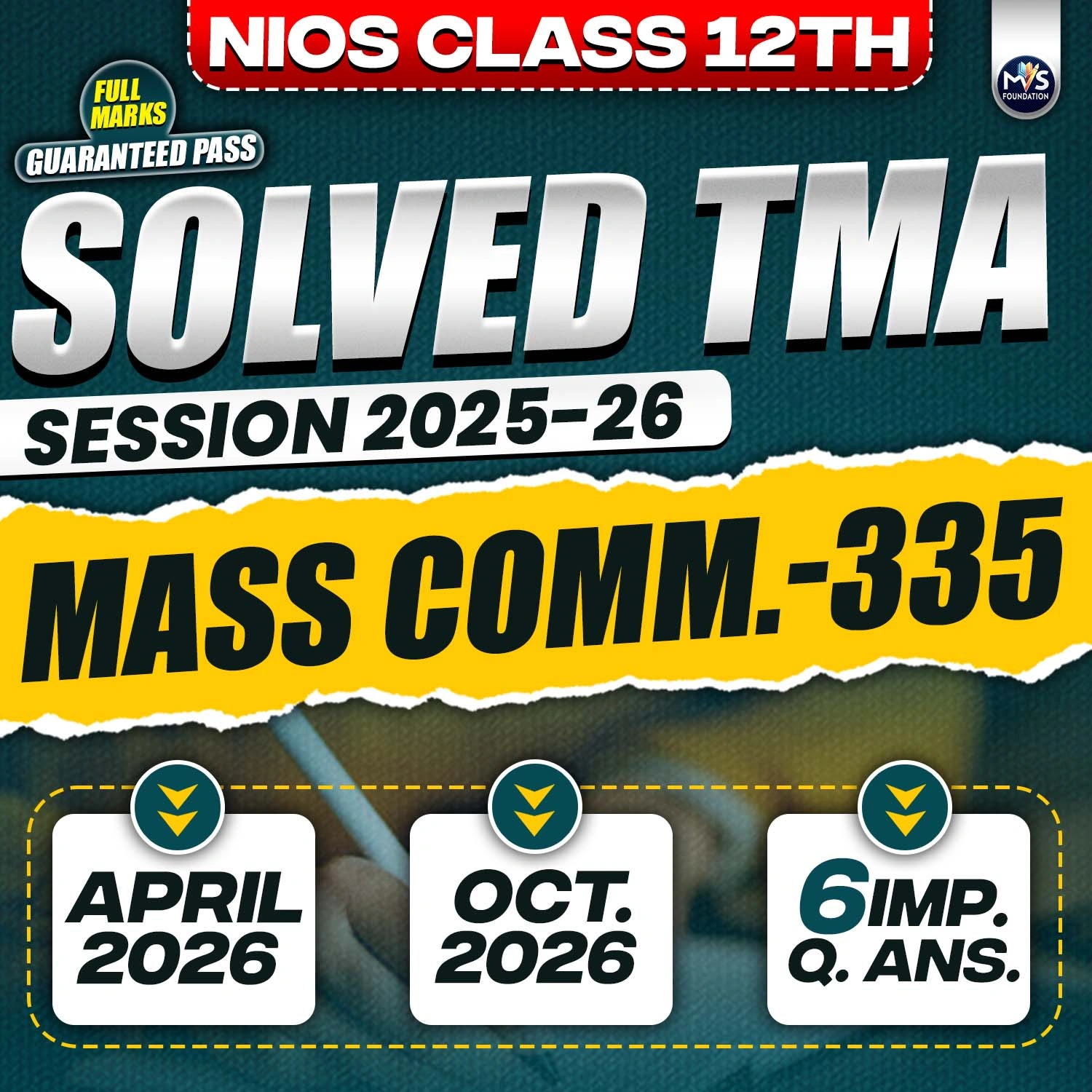 NIOS CLASS 12TH Mass Communication TMA ( 335) SOLVED TMA In English Medium PDF SESSION 2025 - 26