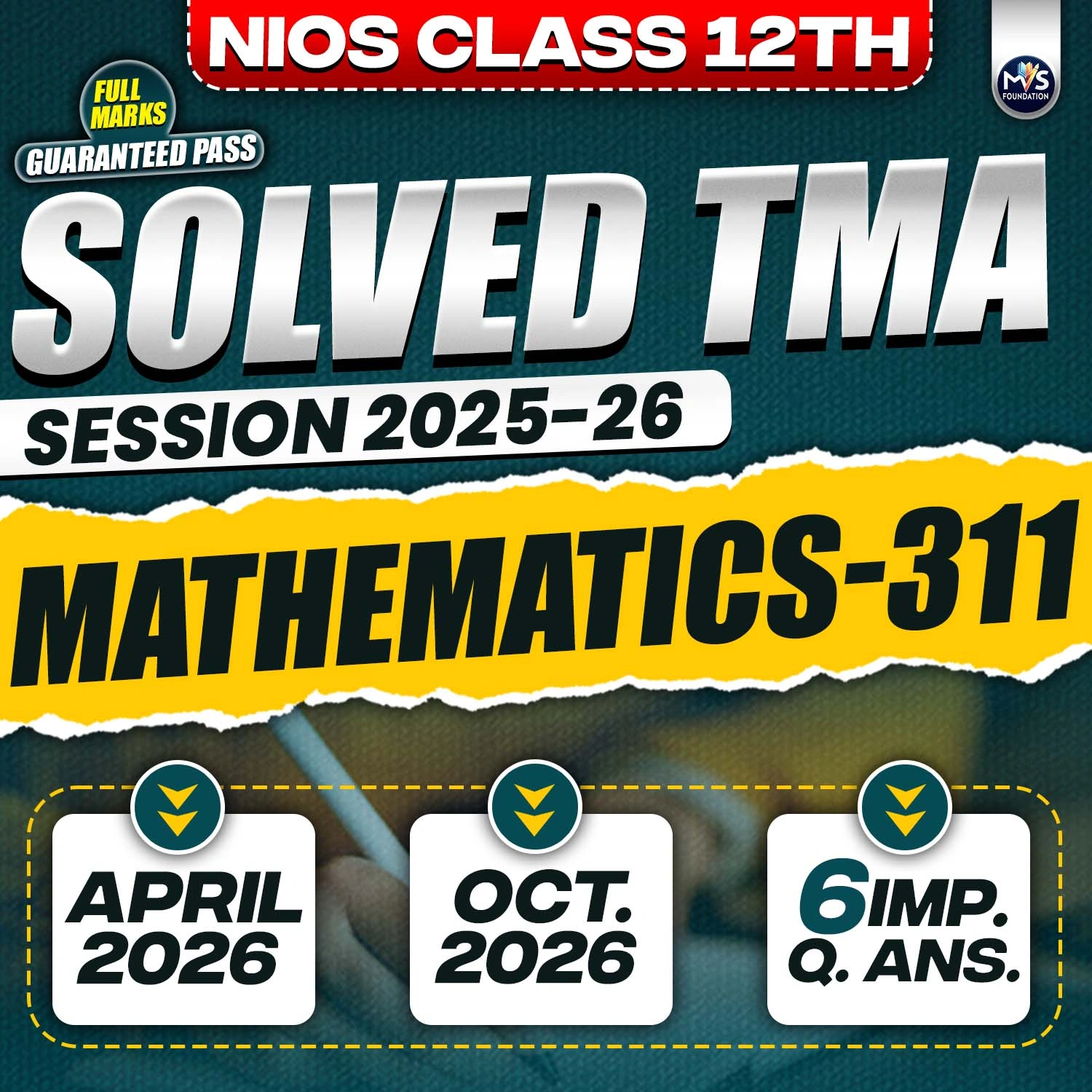 NIOS CLASS 12TH Mathematics (311) SOLVED TMA In Hindi Medium PDF SESSION 2024 - 25
