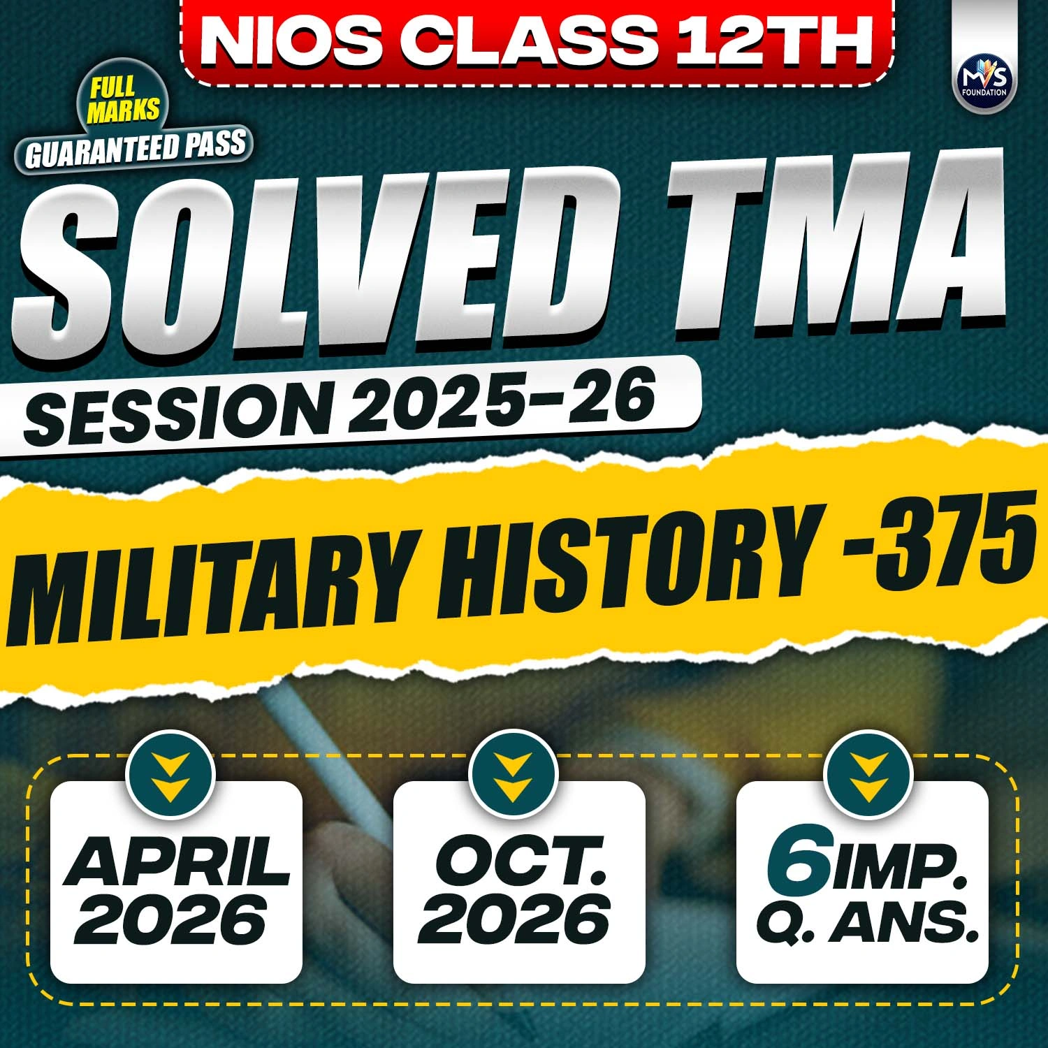 NIOS CLASS 12TH Military History (375) SOLVED TMA In English Medium PDF SESSION 2025-26