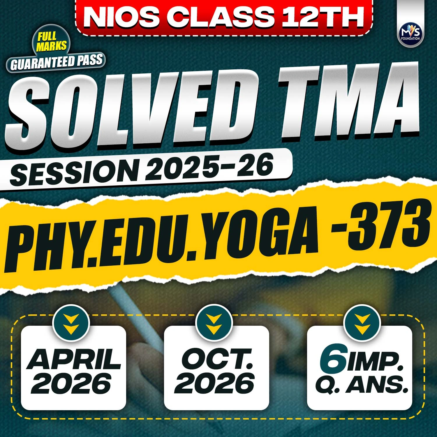 NIOS CLASS 12TH Physical Education and Yog (373) SOLVED TMA In Hindi Medium PDF SESSION 2025 - 26
