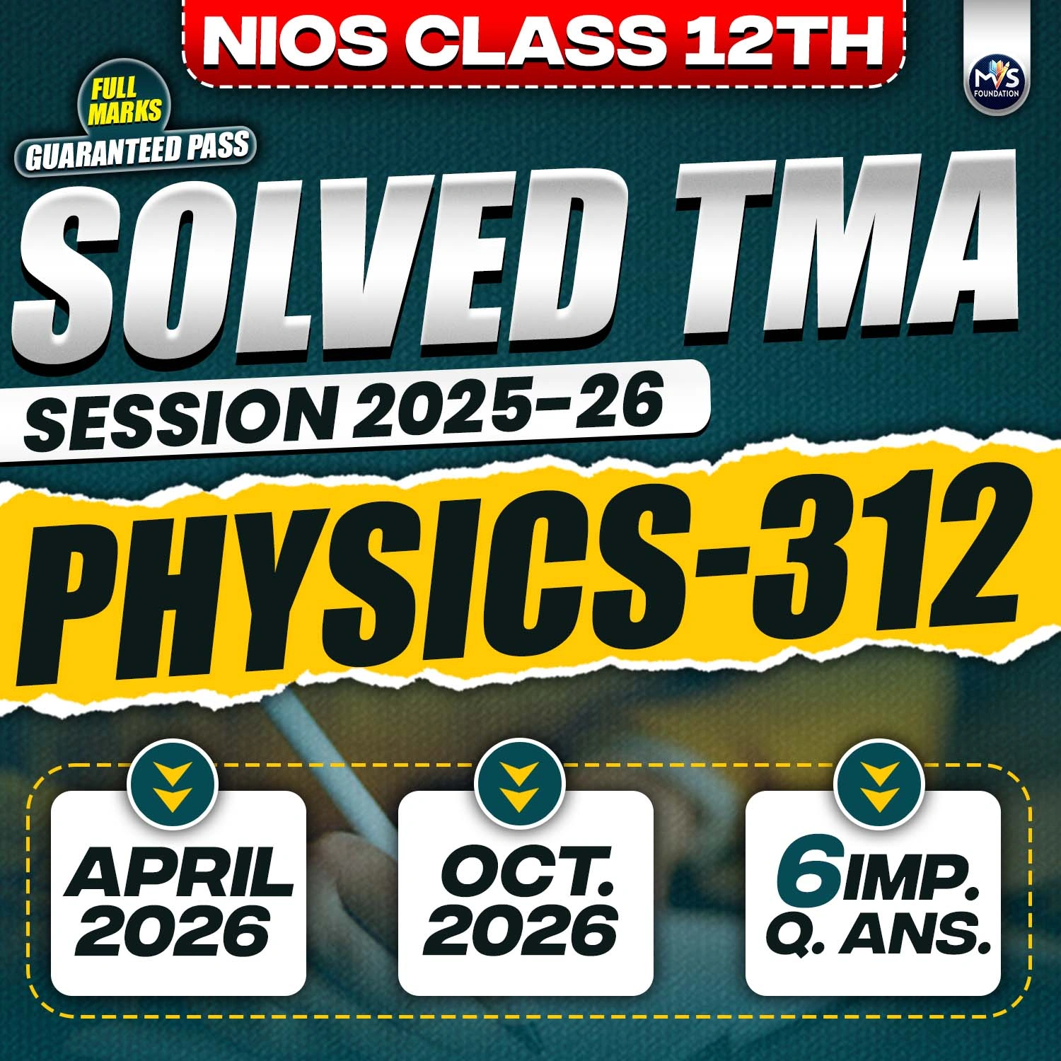 NIOS CLASS 12TH Physics (312) SOLVED TMA In Hindi Medium PDF SESSION 2025-26